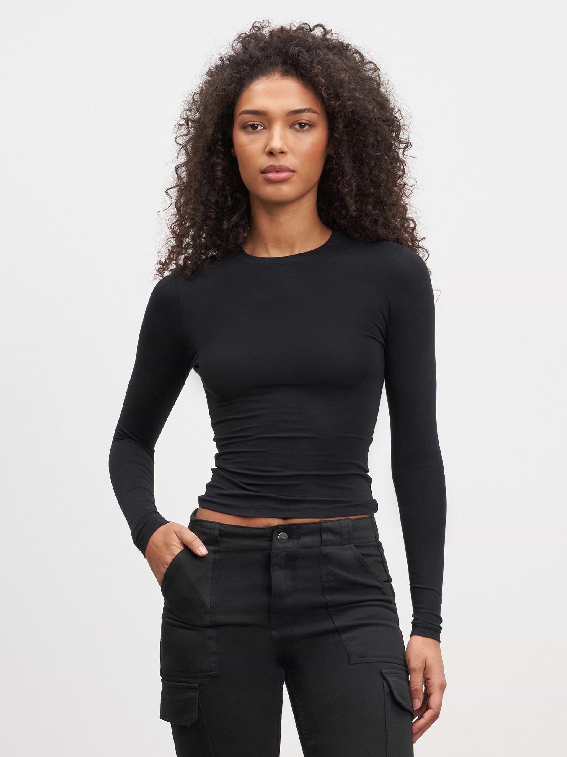 Womens Cotton Jersey Long Sleeve T-Shirt in Black