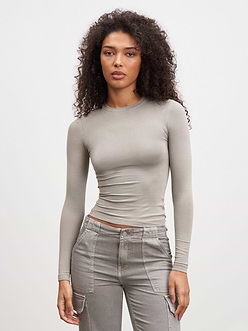 Womens Cotton Jersey Long Sleeve T-Shirt in Stone