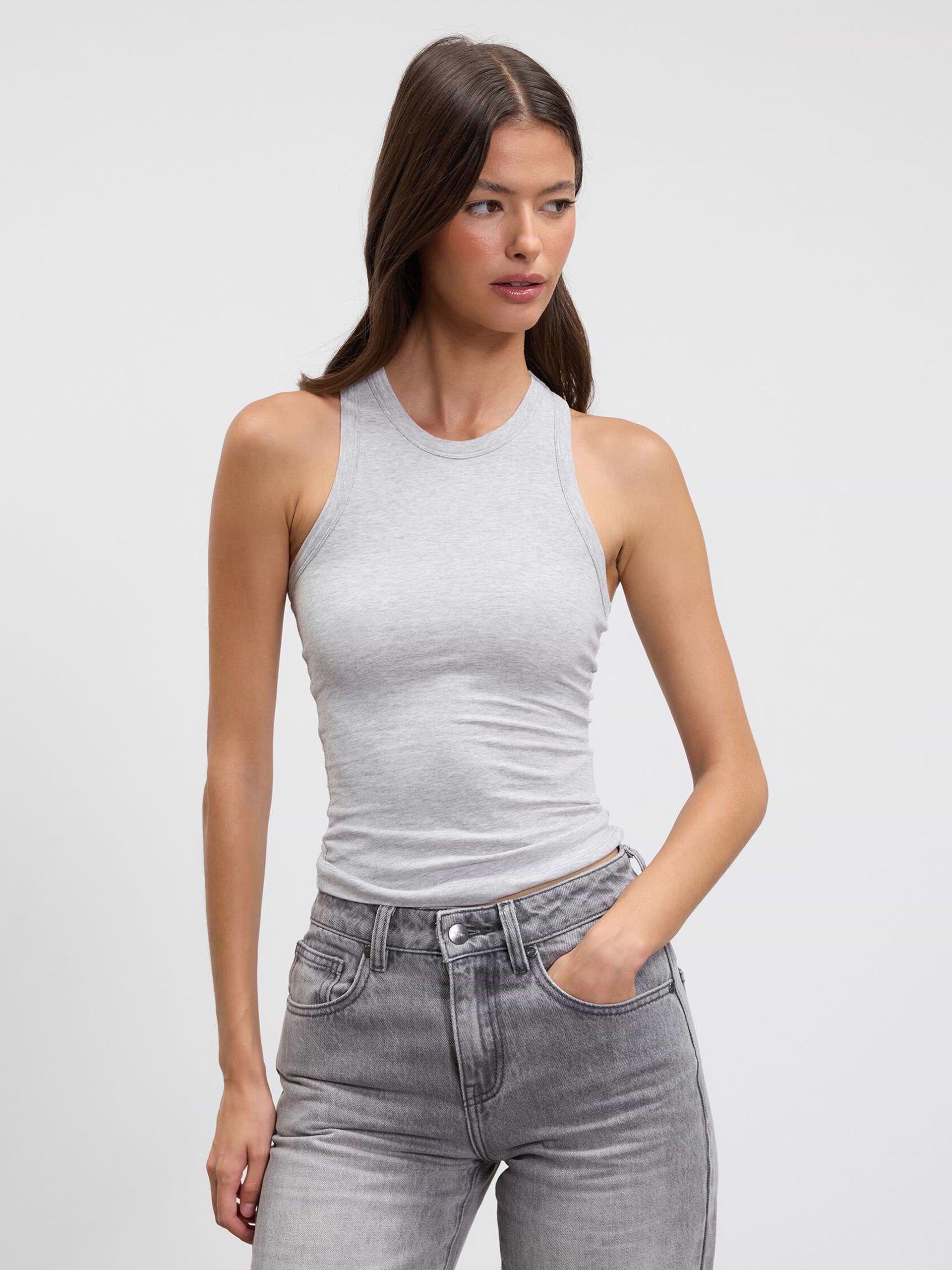 Womens Cotton Jersey Racer Vest in Marl Grey