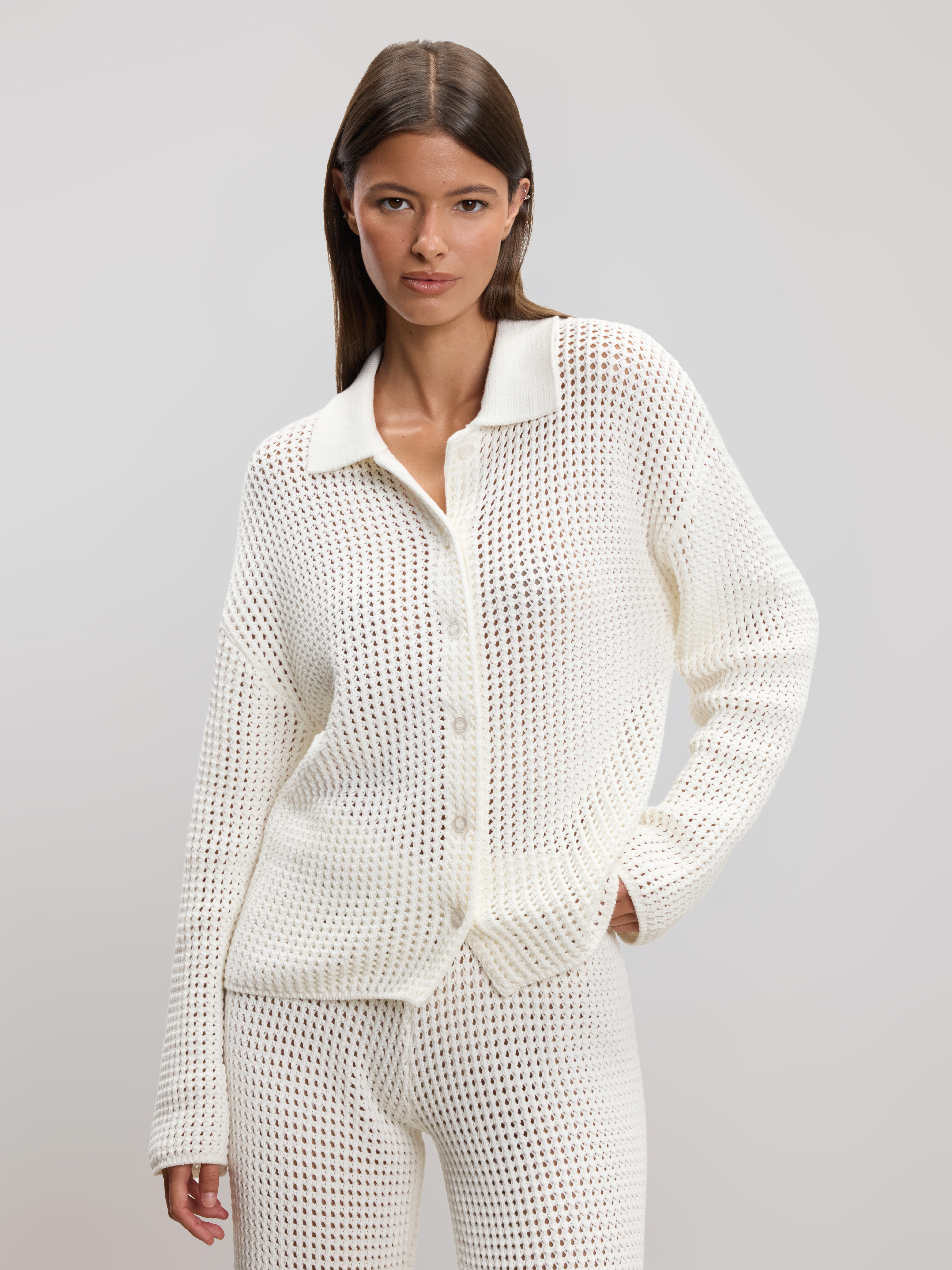 Womens Crochet Shirt in Ecru