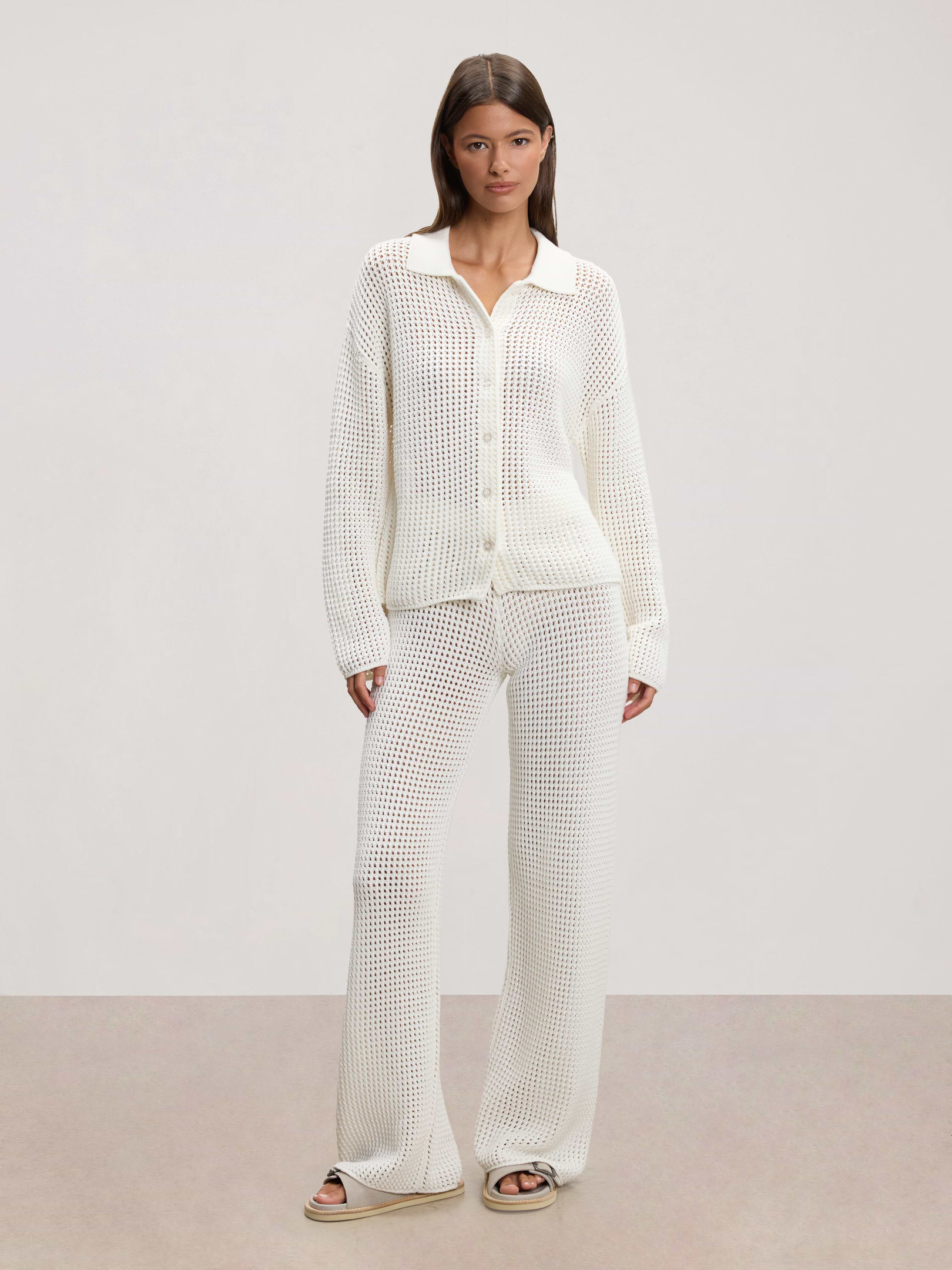 Womens Crochet Shirt in Ecru