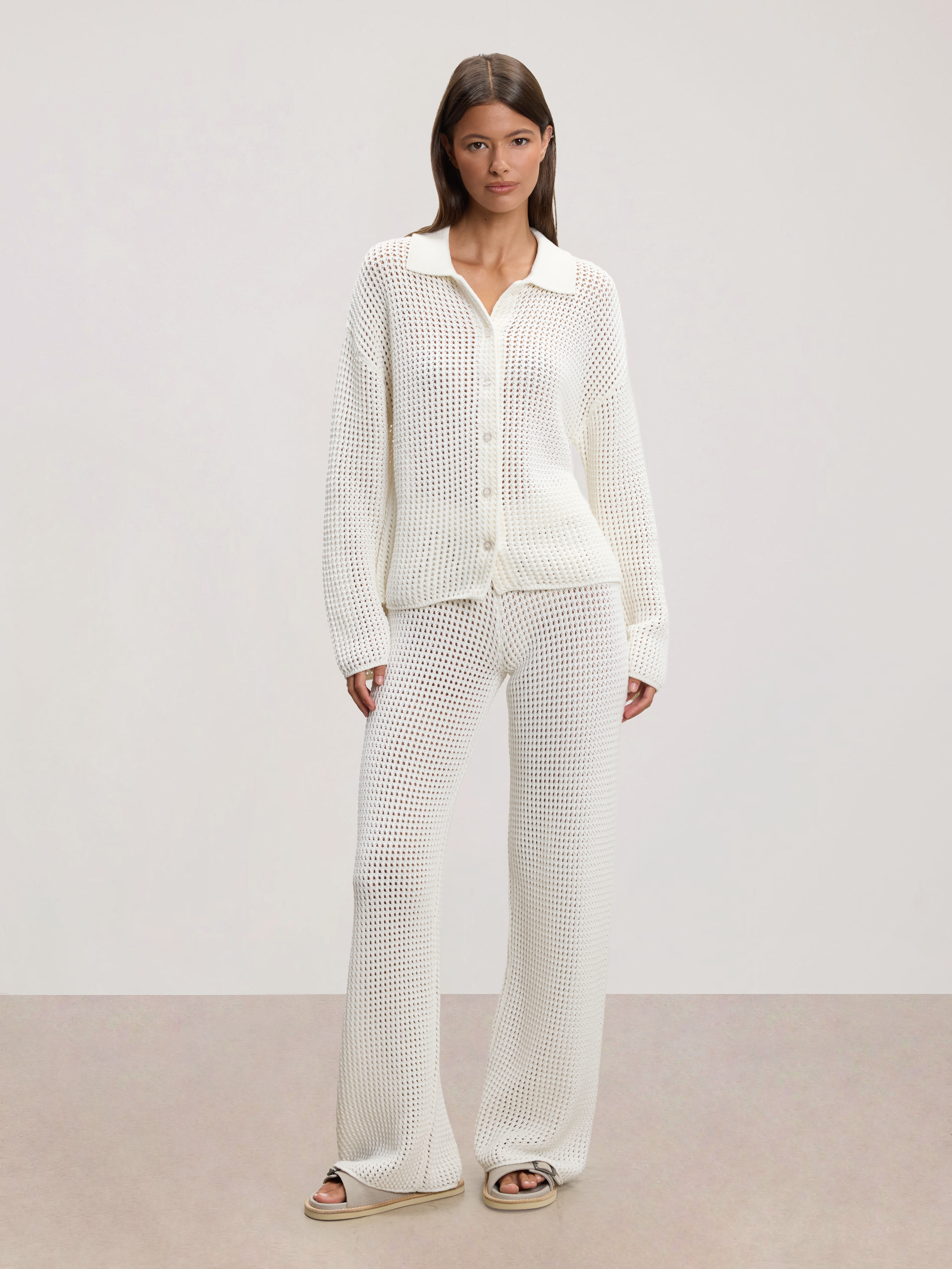 Womens Crochet Shirt in Ecru
