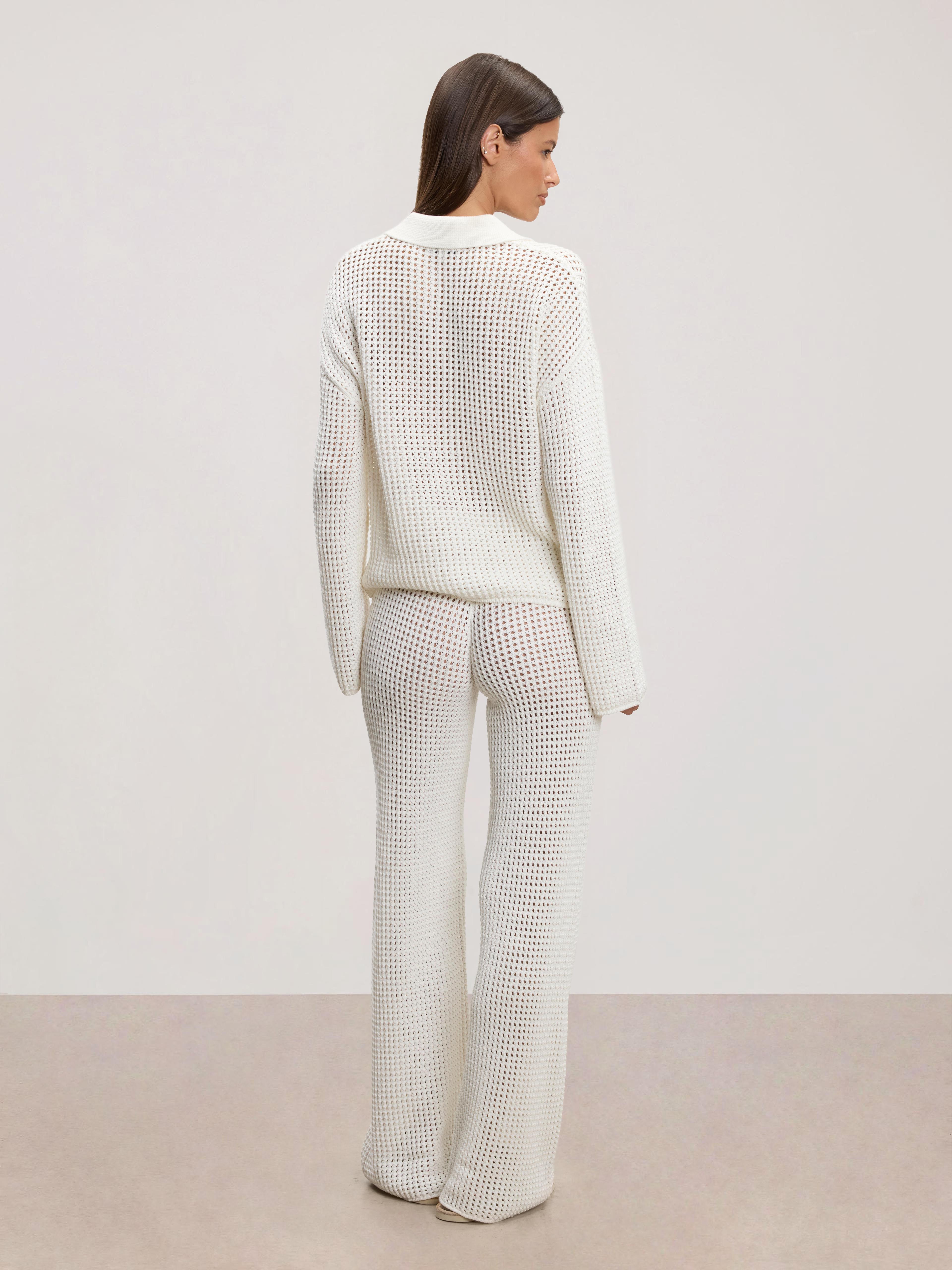 Womens Crochet Shirt in Ecru