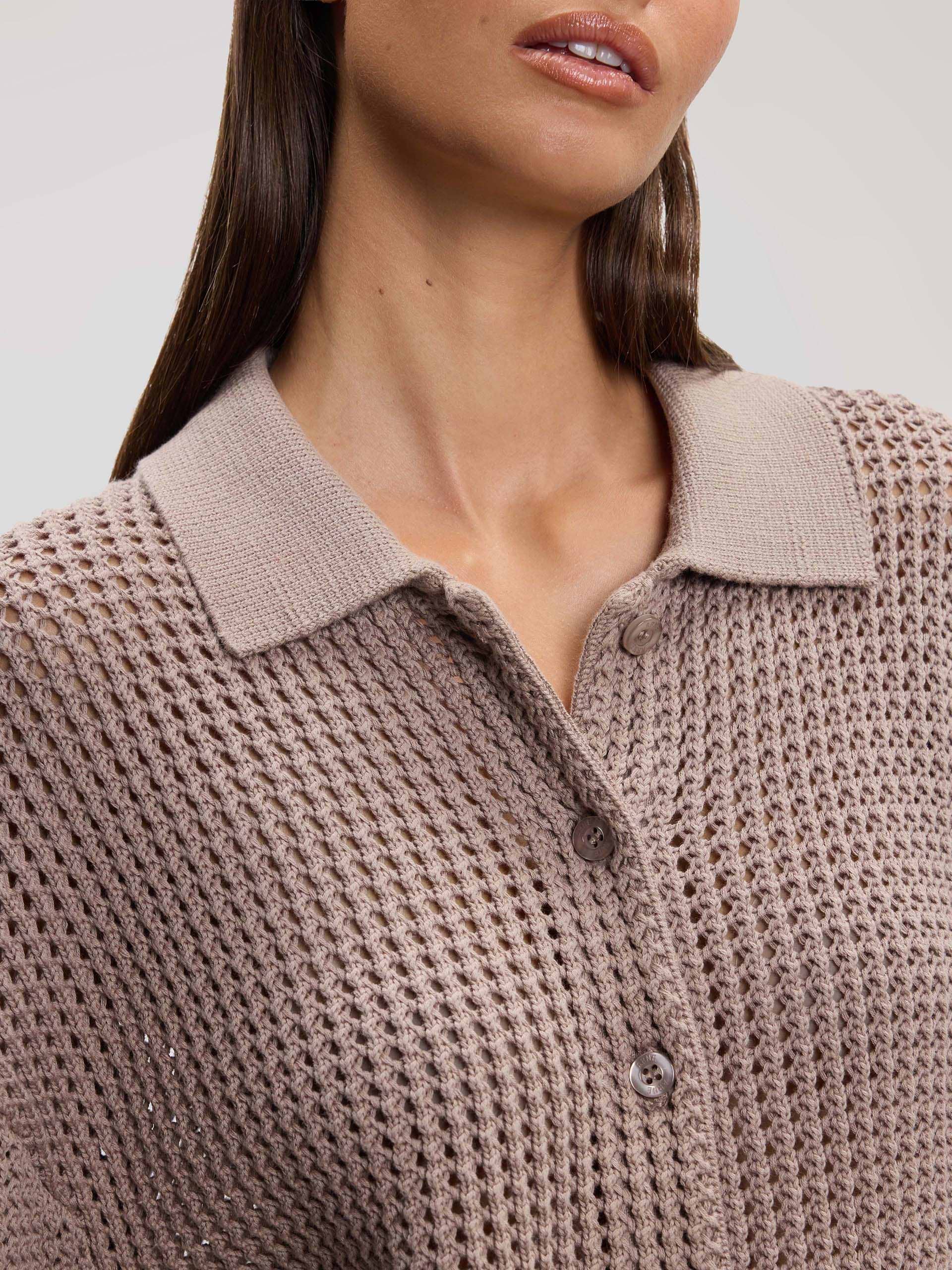 Womens Crochet Shirt in Taupe