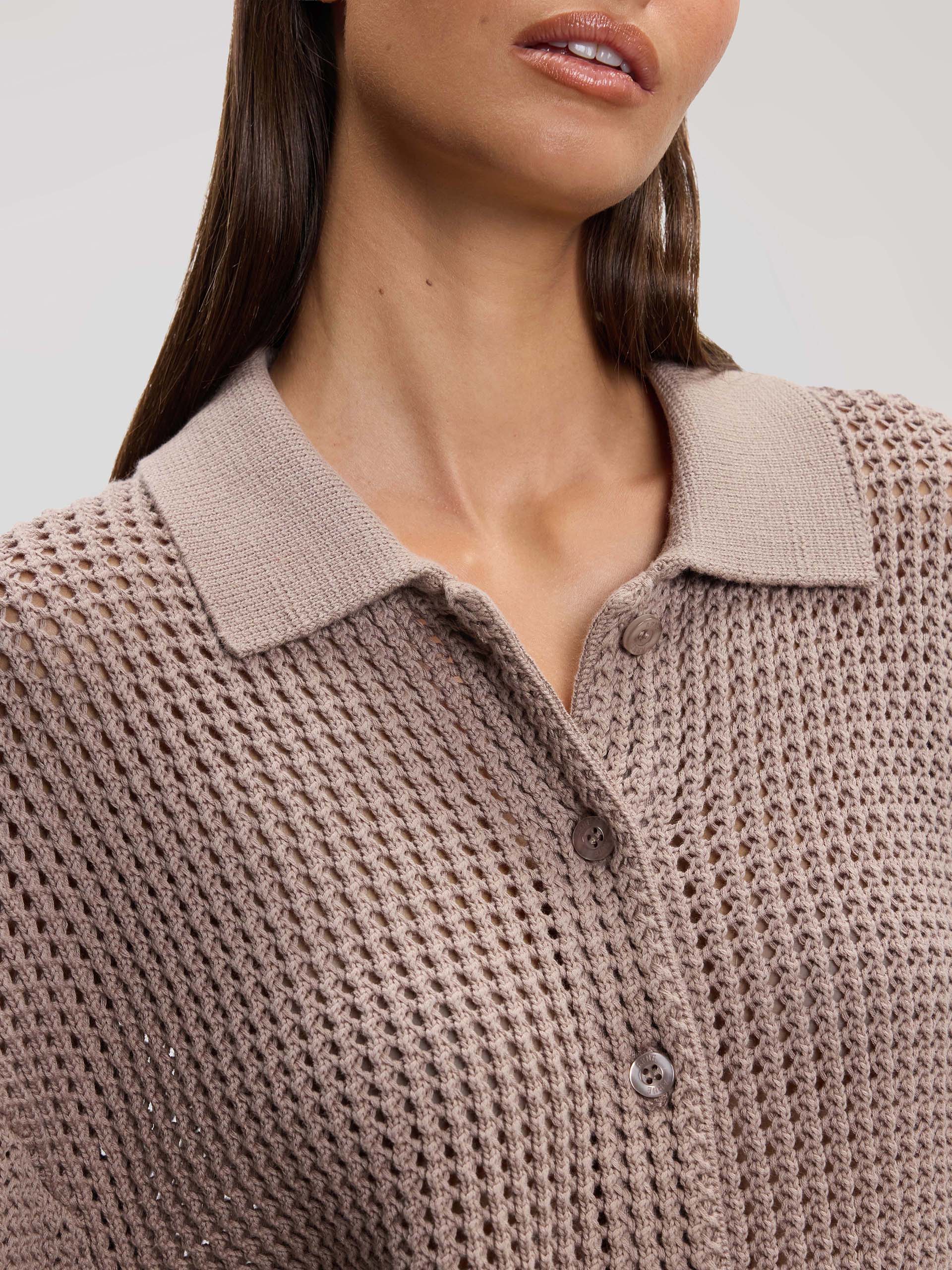 Womens Crochet Shirt in Taupe