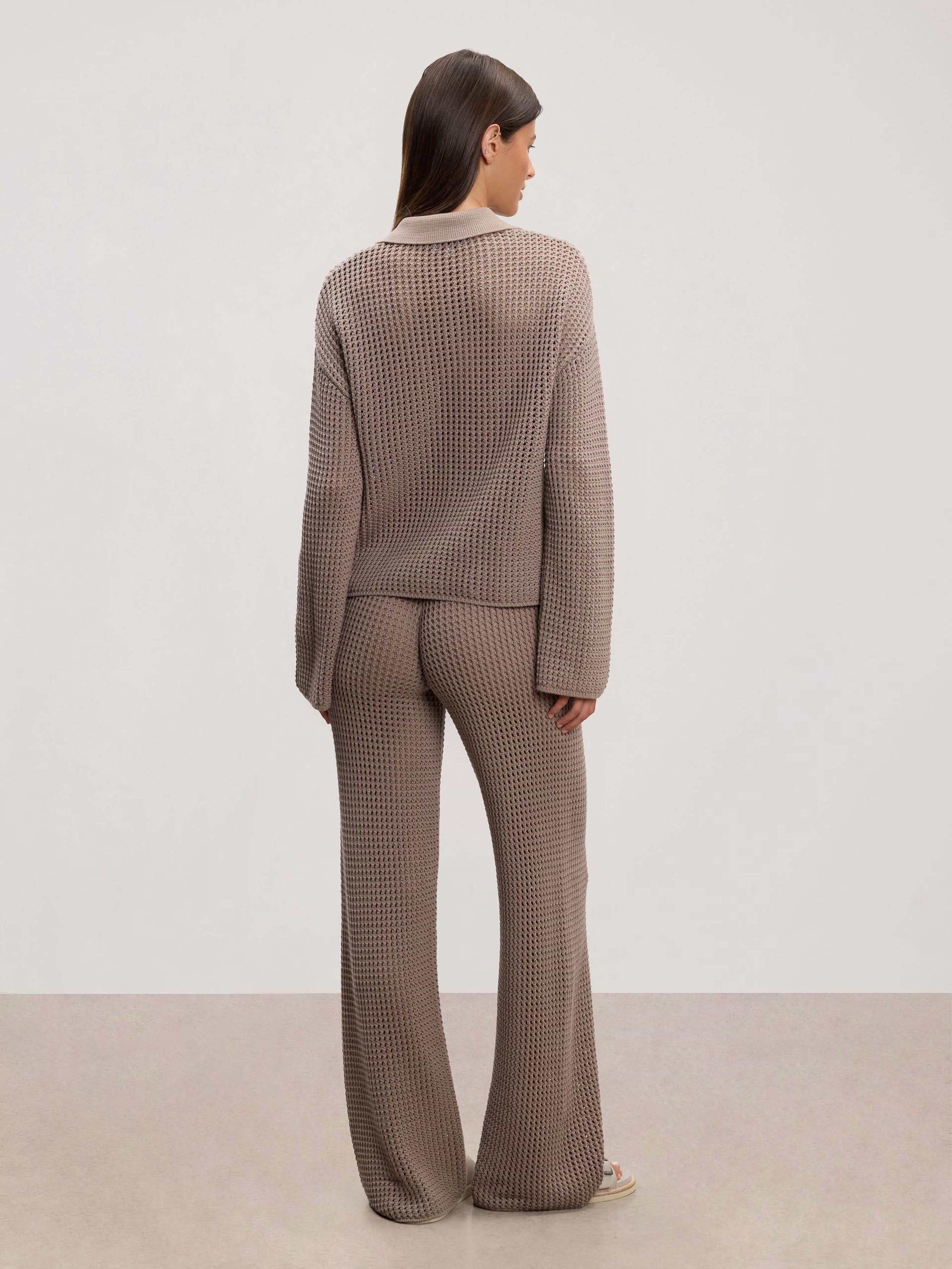 Womens Crochet Shirt in Taupe