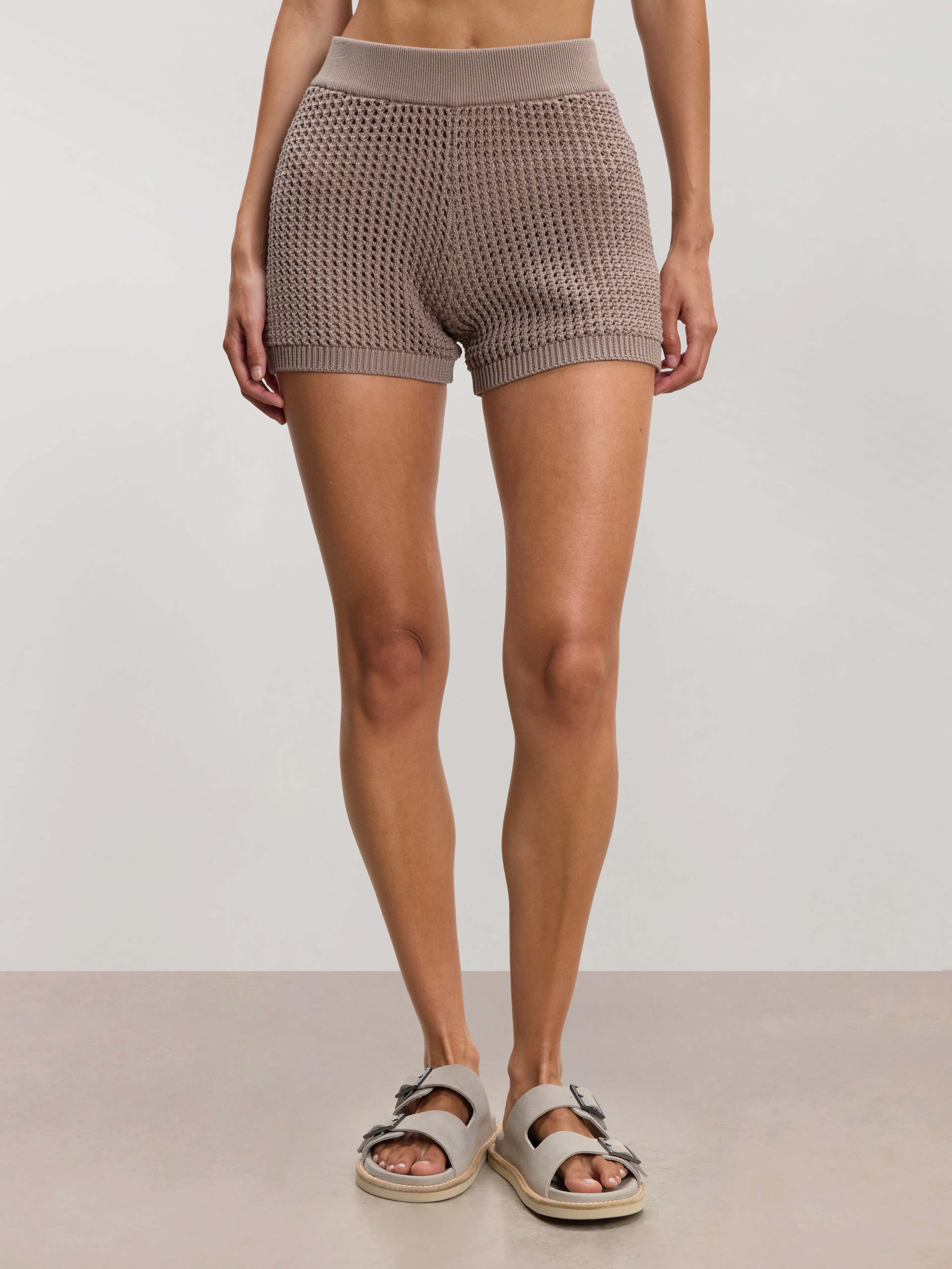 Womens Crochet Short in Taupe