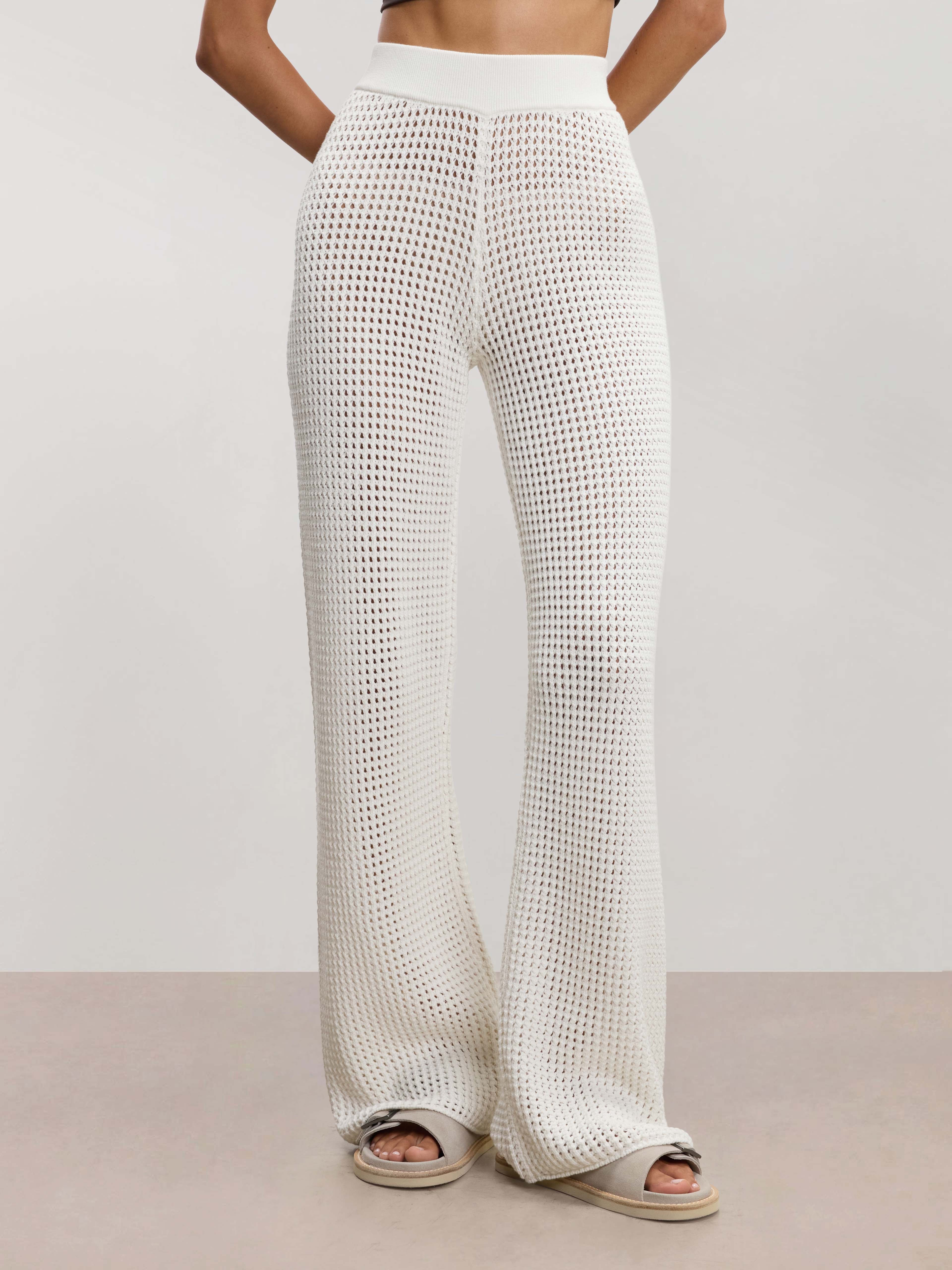 Womens Crochet Trouser in Ecru