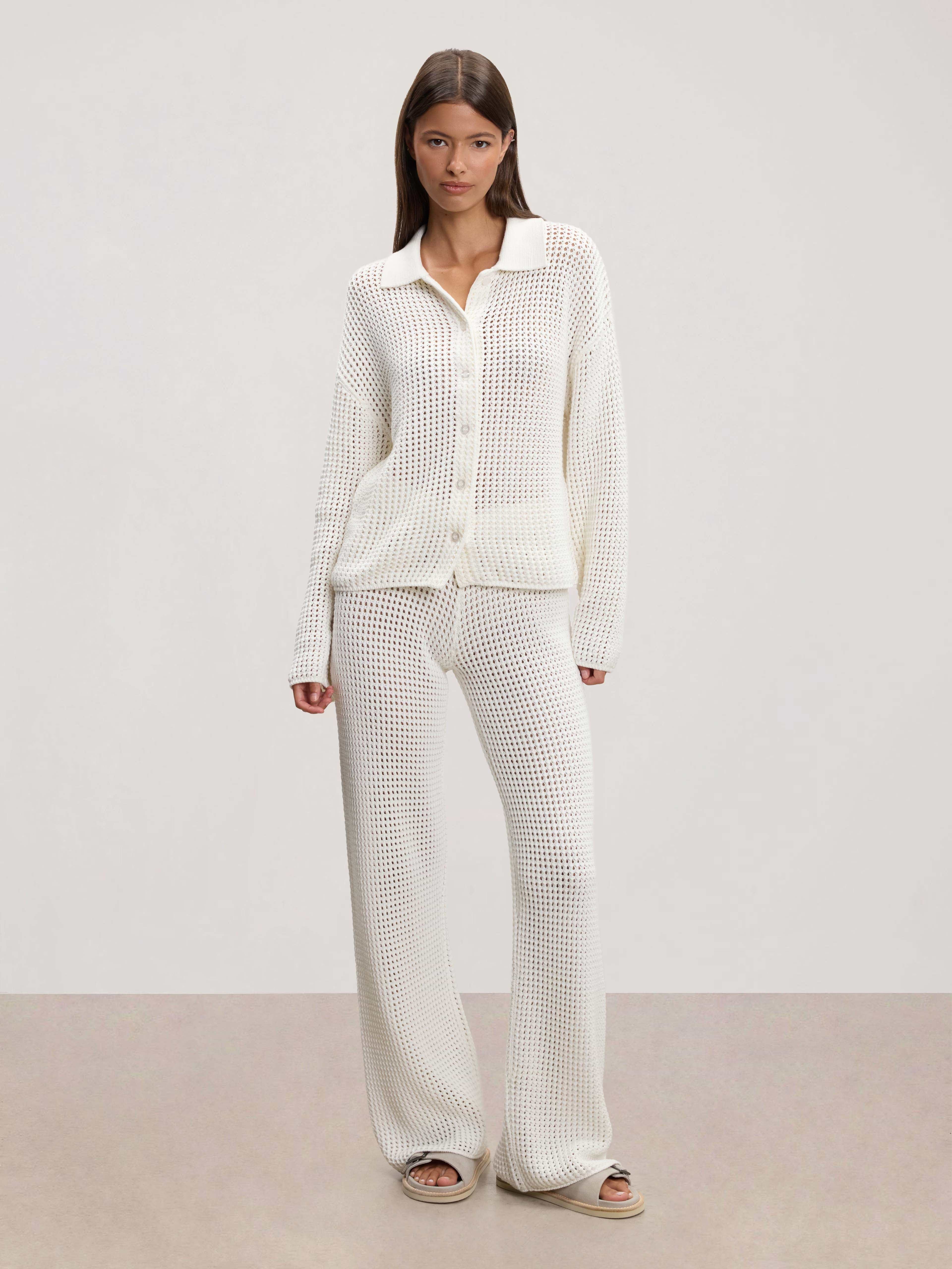 Womens Crochet Trouser in Ecru