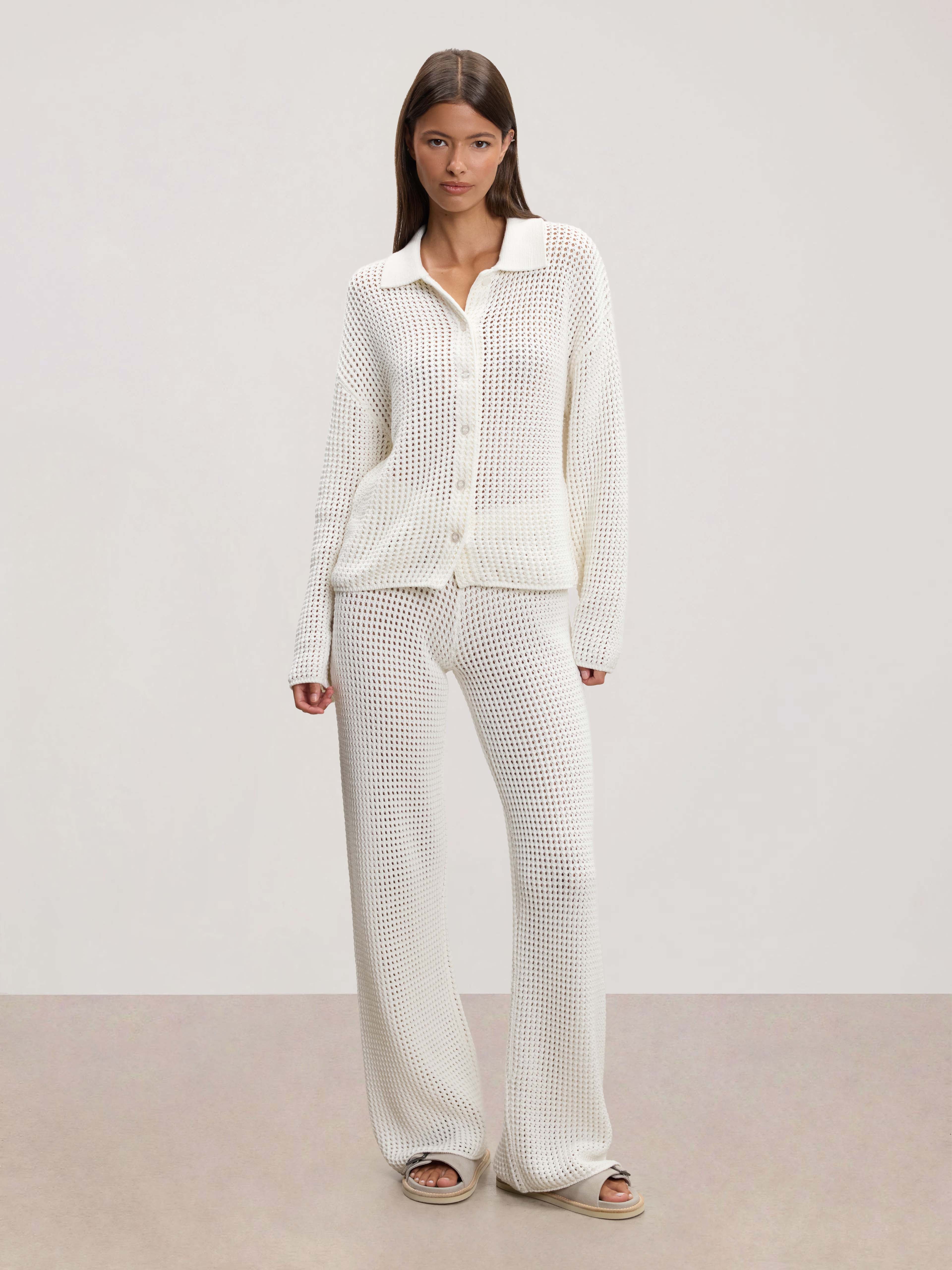 Womens Crochet Trouser in Ecru