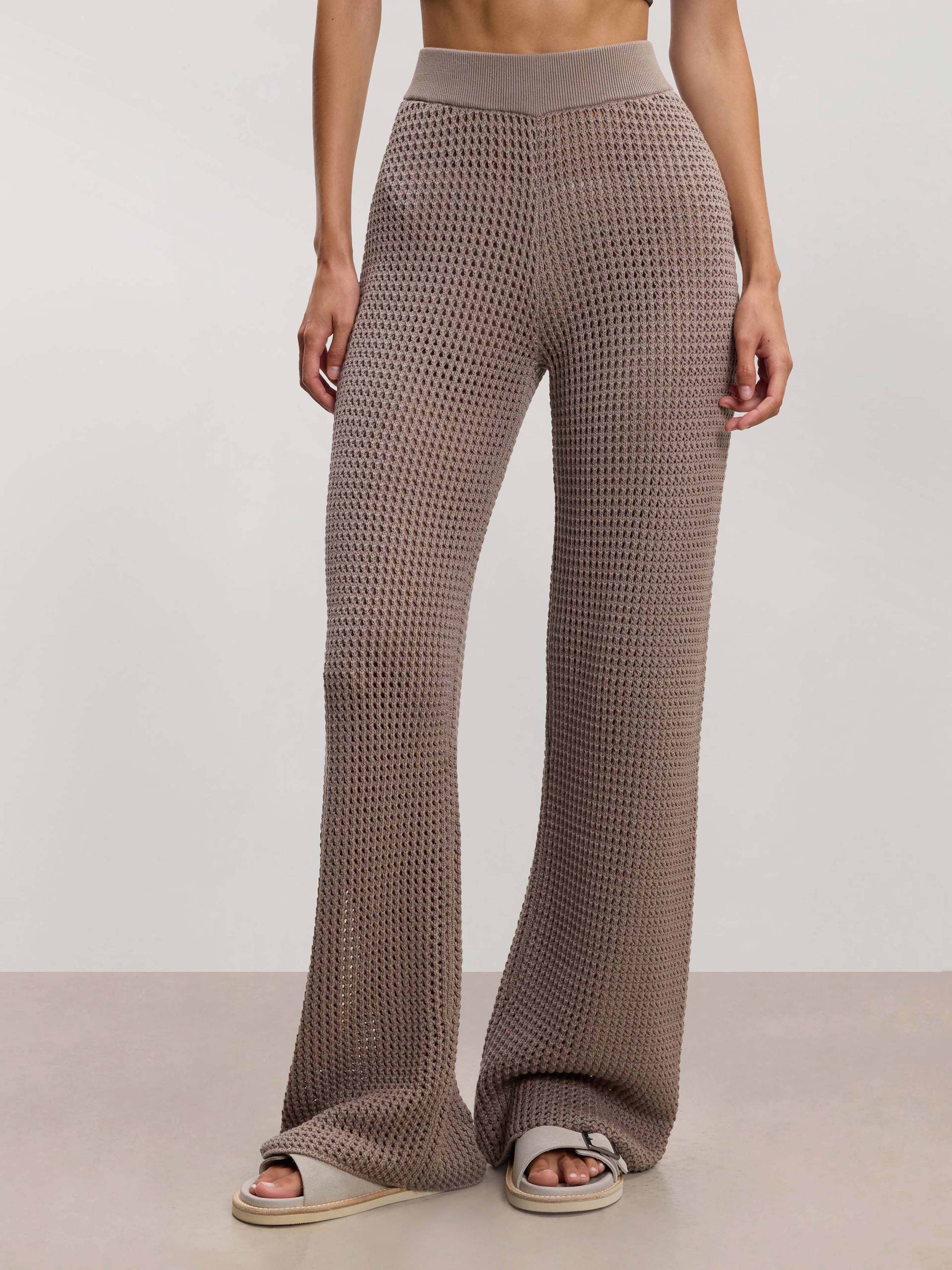 Womens Crochet Trouser in Taupe