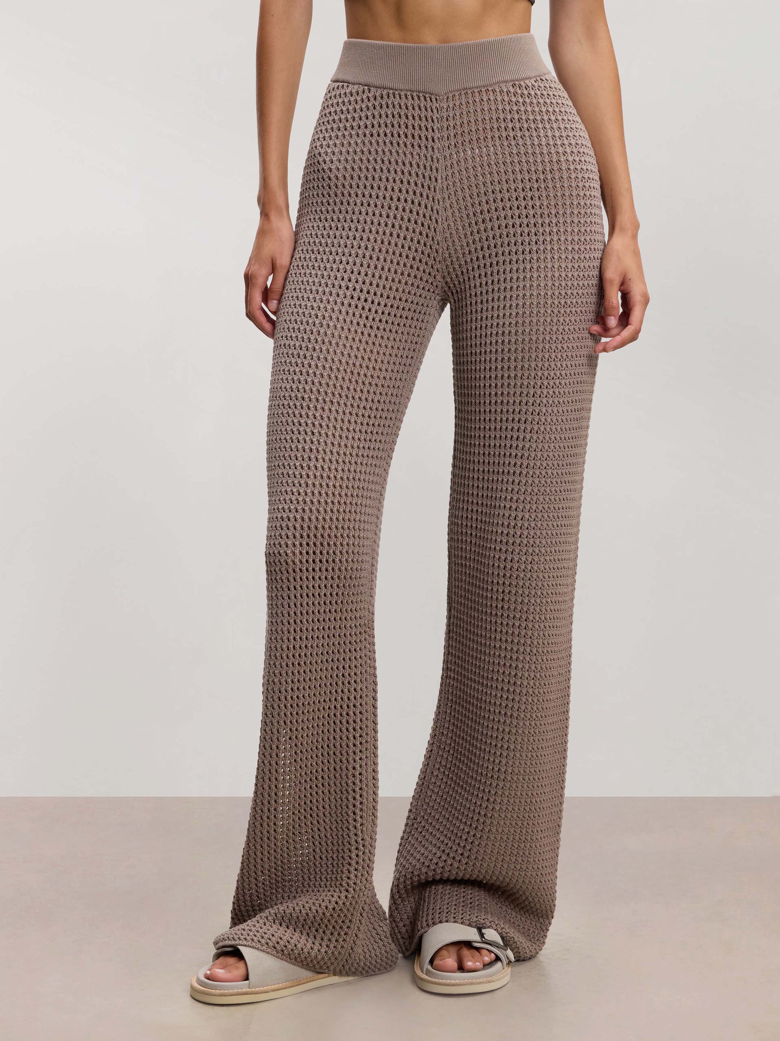 Womens Crochet Trouser in Taupe