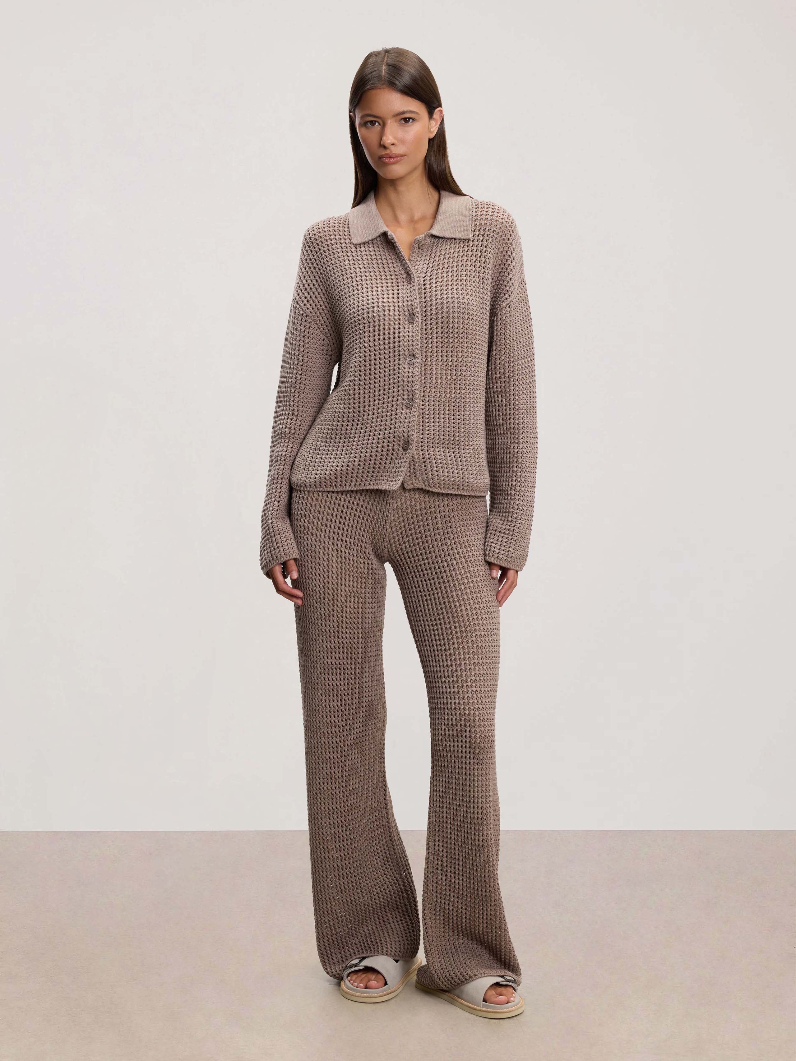 Womens Crochet Trouser in Taupe