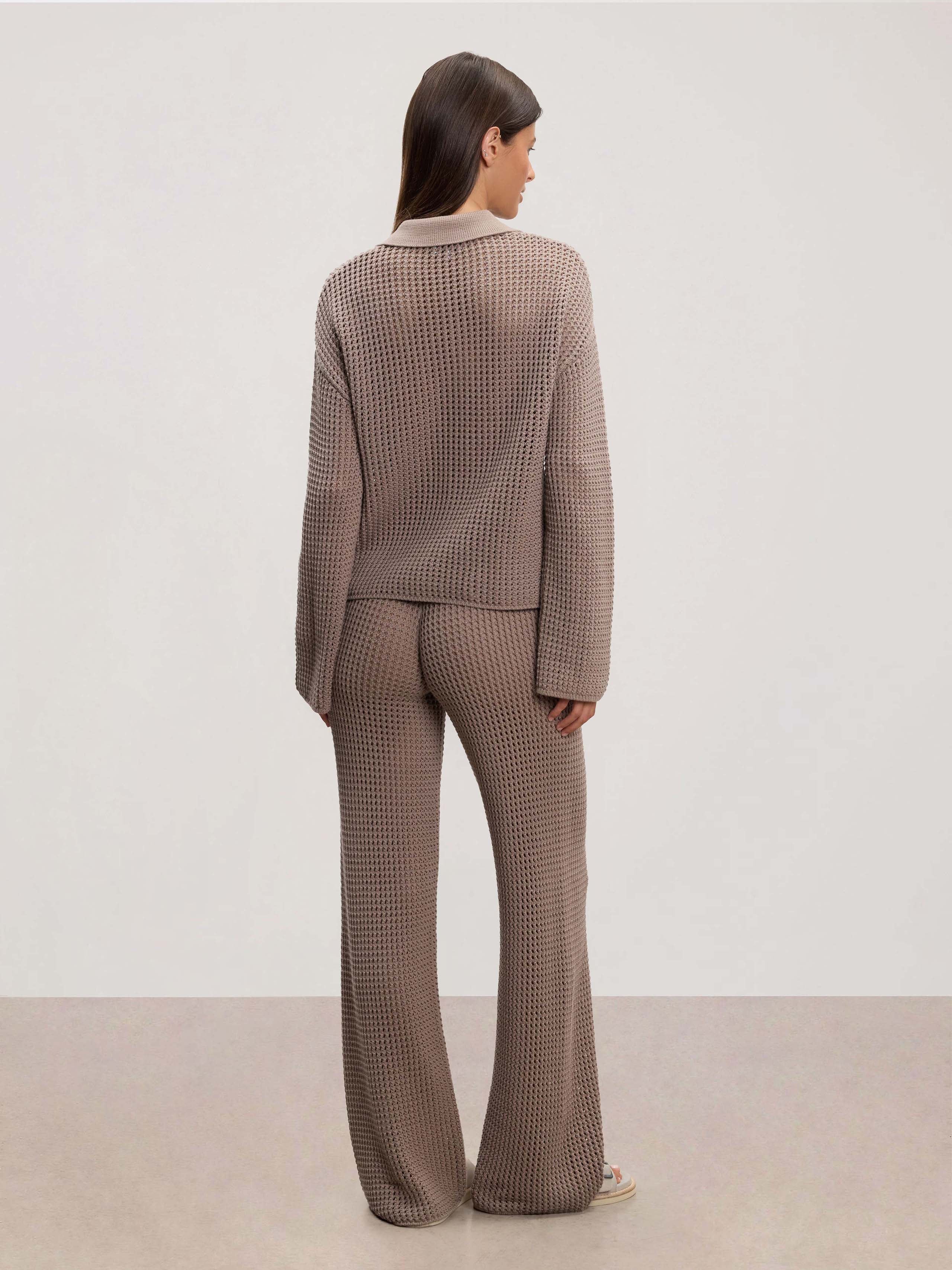 Womens Crochet Trouser in Taupe