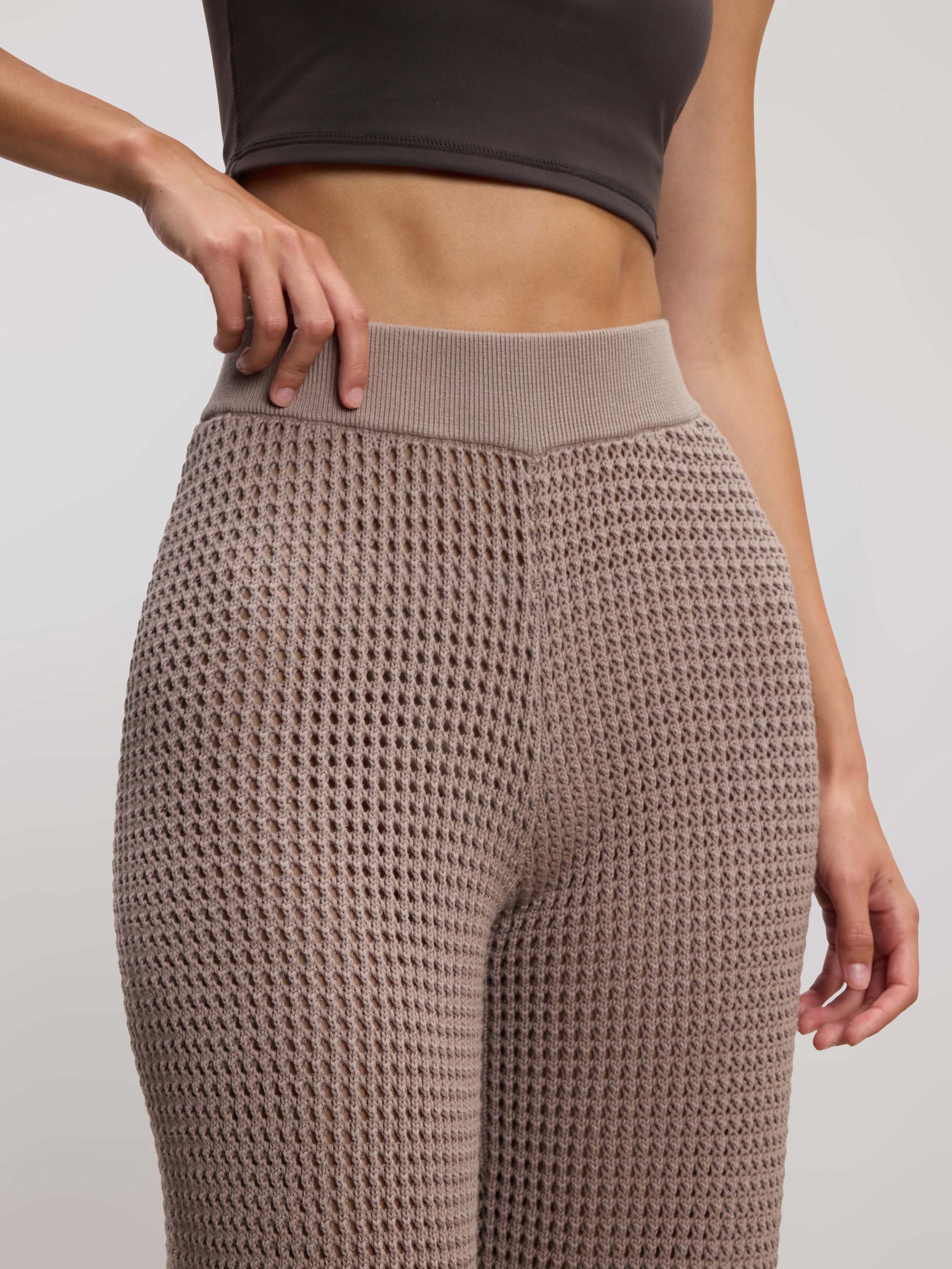 Womens Crochet Trouser in Taupe