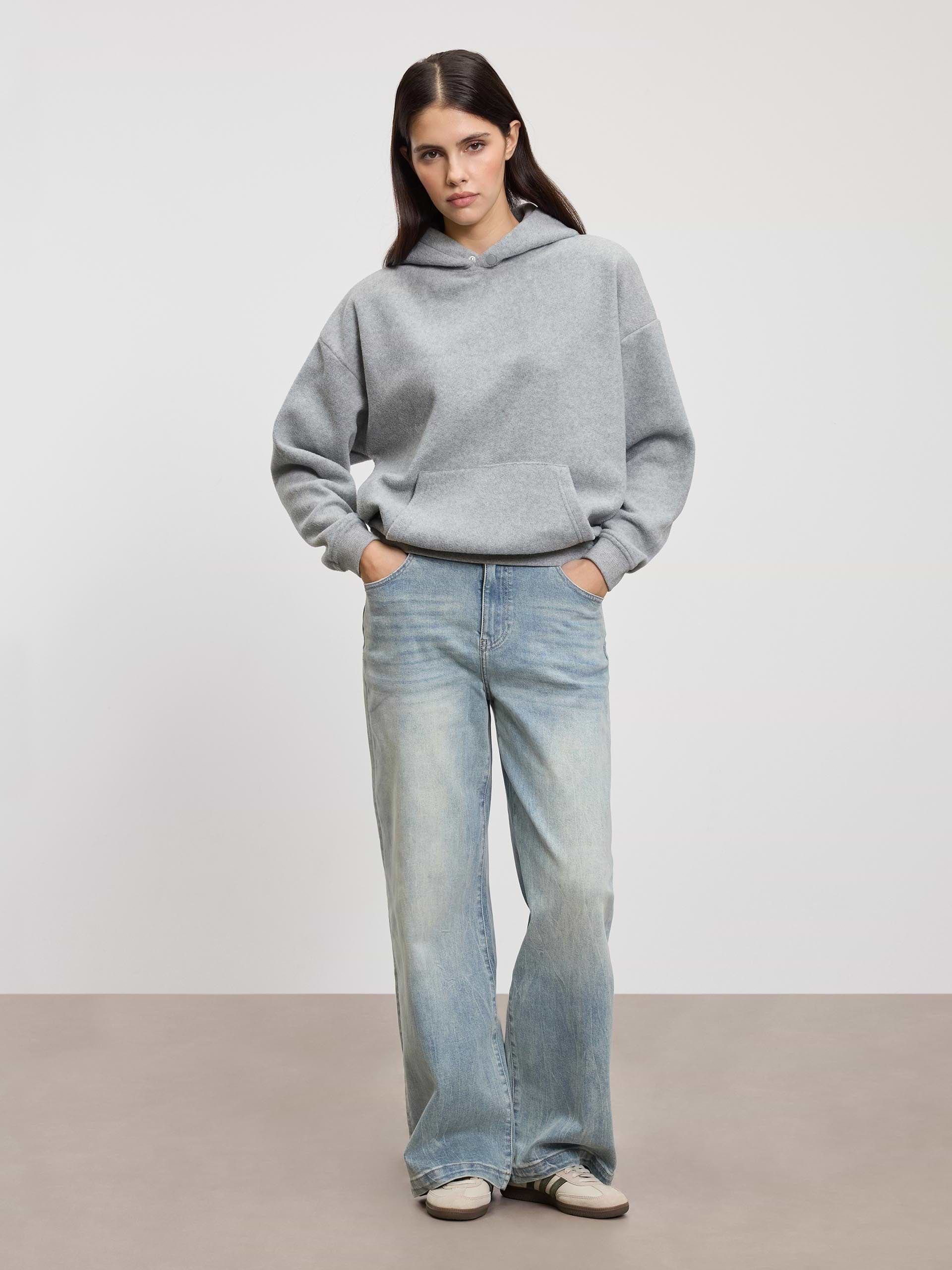 Womens Fleece Relaxed Hoodie in Marl Grey