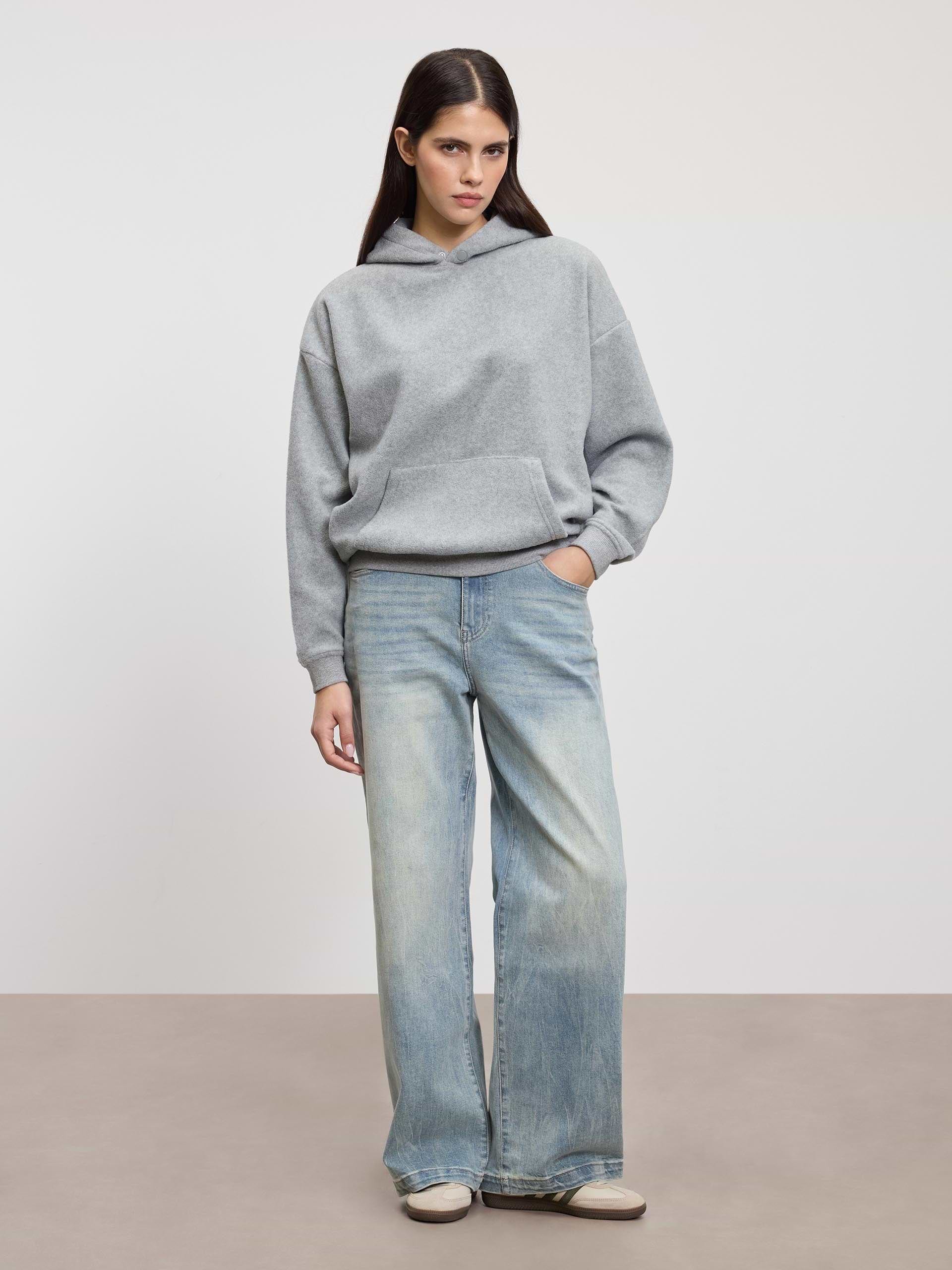 Womens Fleece Relaxed Hoodie in Marl Grey