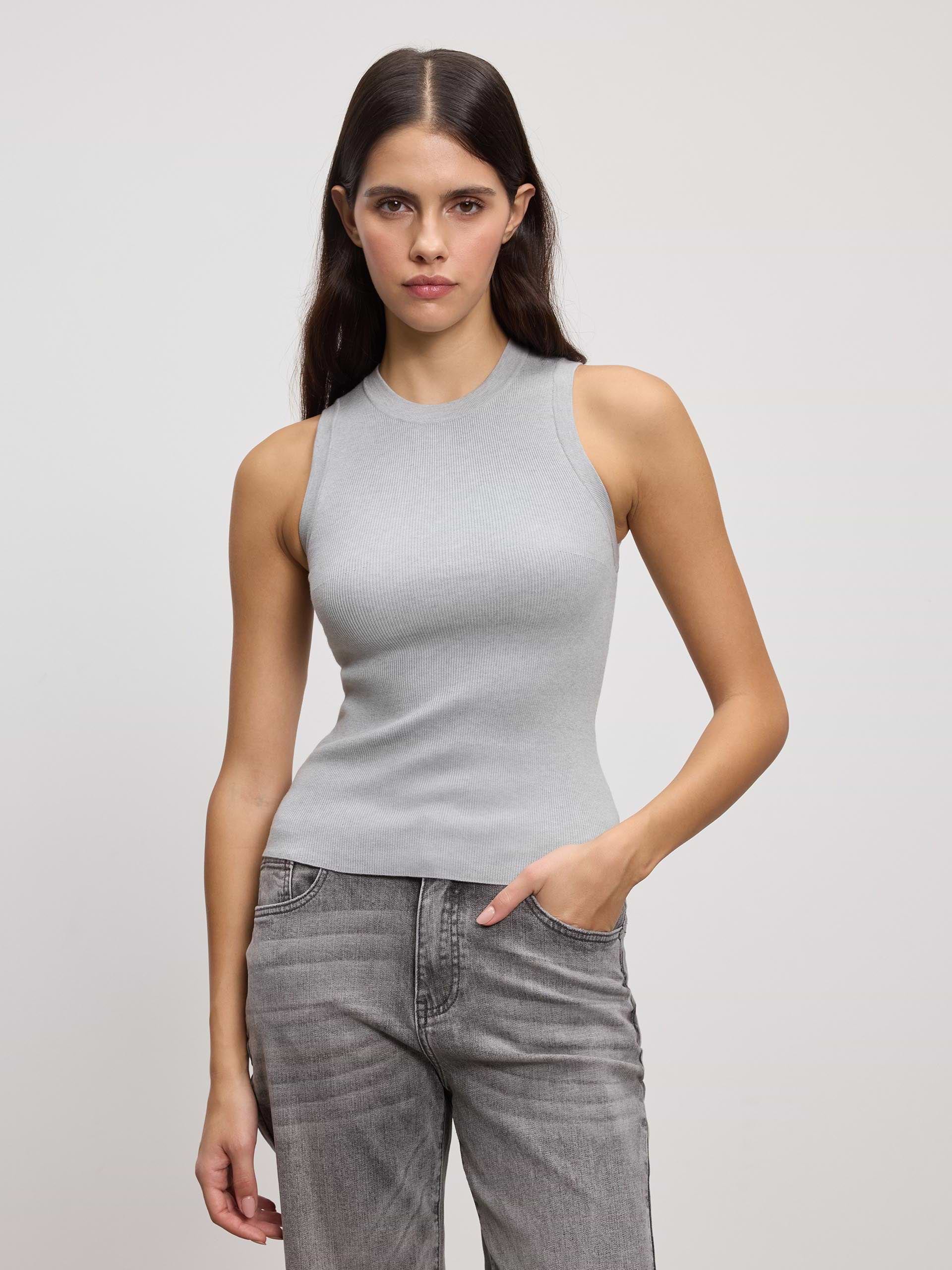 Womens Knitted Vest in Marl Grey