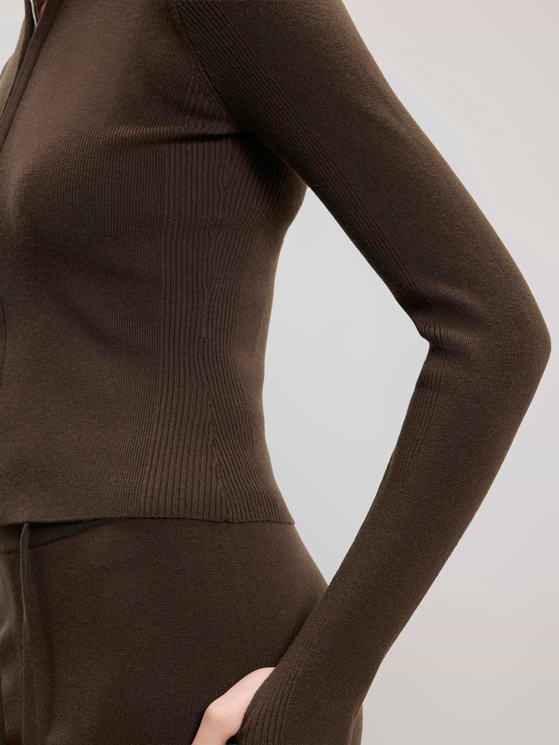 Womens Light Knit Hoodie in Brown