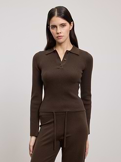 Womens Light Knit Polo Shirt in Brown