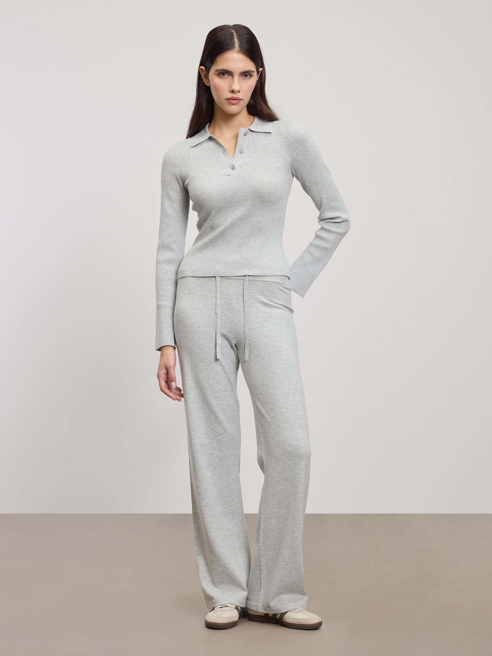 Womens Light Knit Polo Shirt in Marl Grey