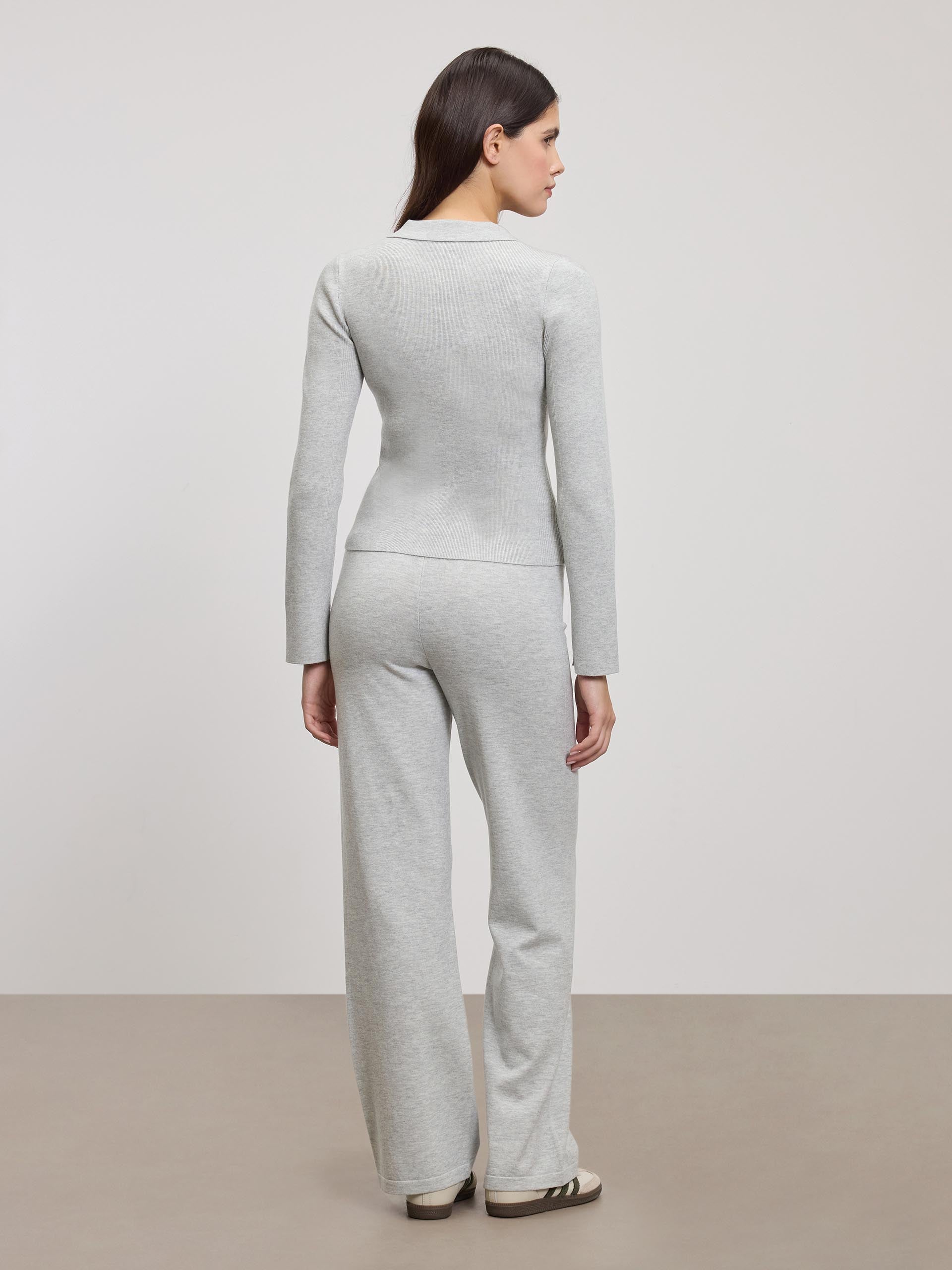 Womens Light Knit Polo Shirt in Marl Grey