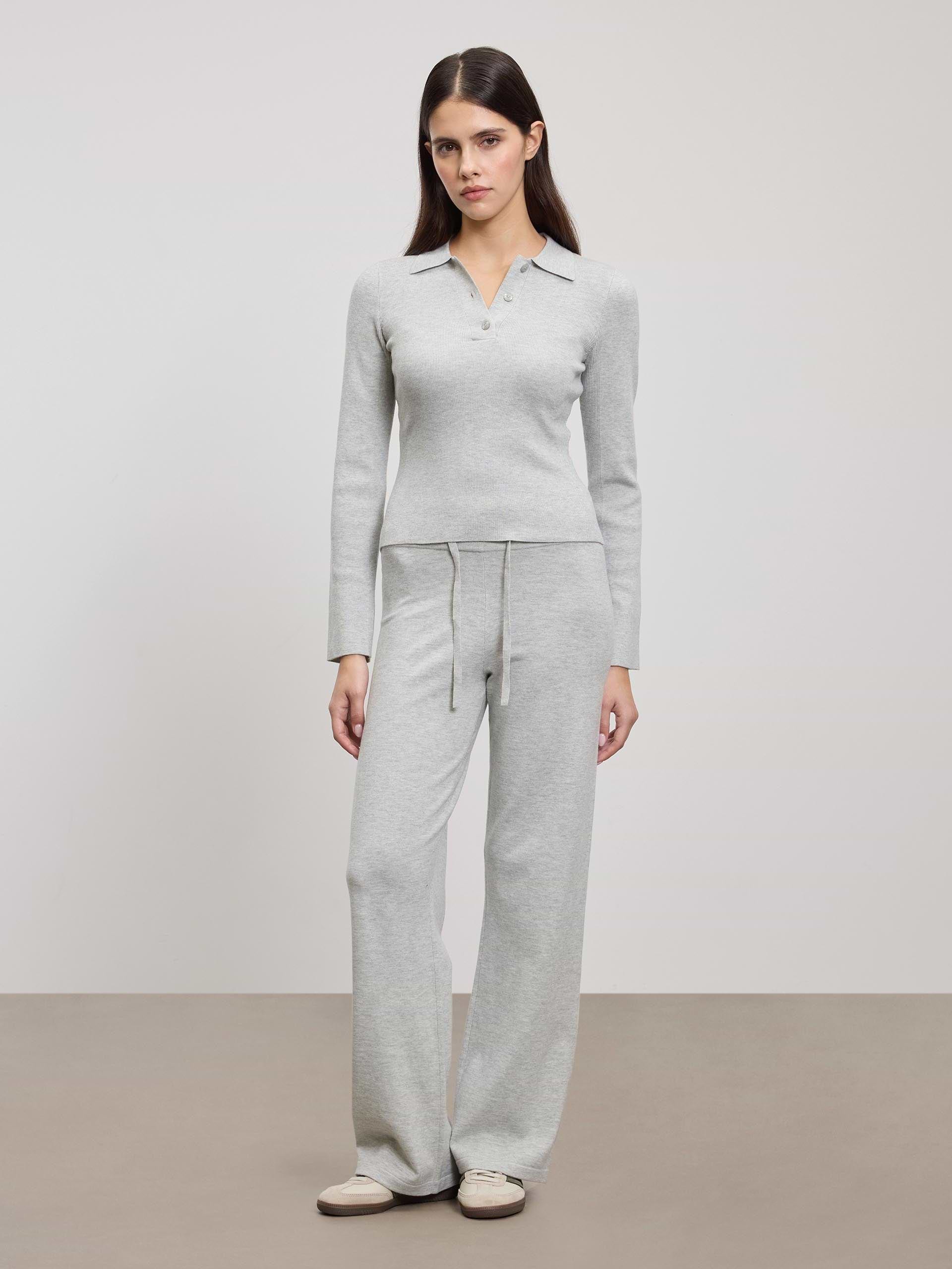 Womens Light Knit Polo Shirt in Marl Grey
