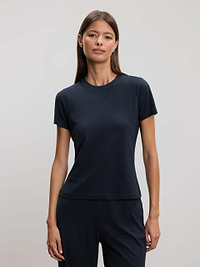 Womens Linen Blend T-Shirt in Navy