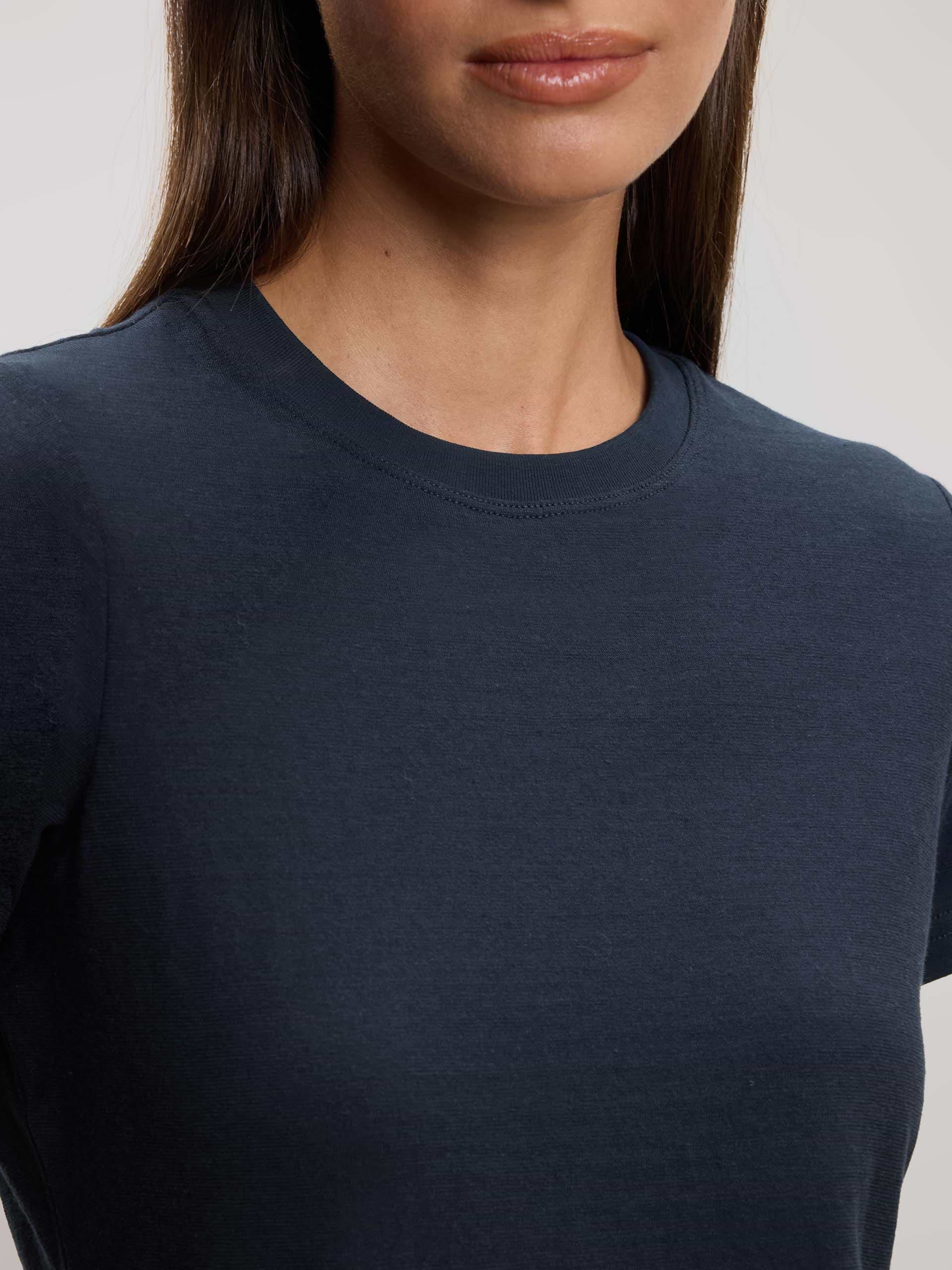 Womens Linen Blend T-Shirt in Navy