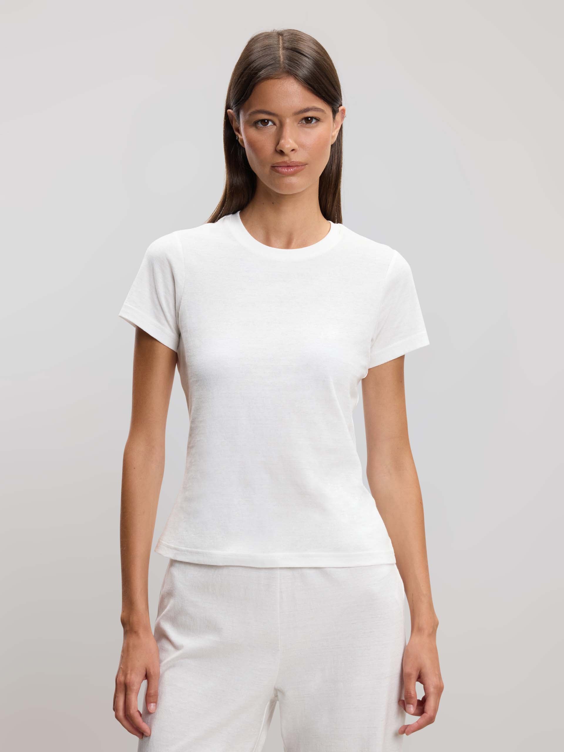 Womens Linen Blend T-Shirt in White