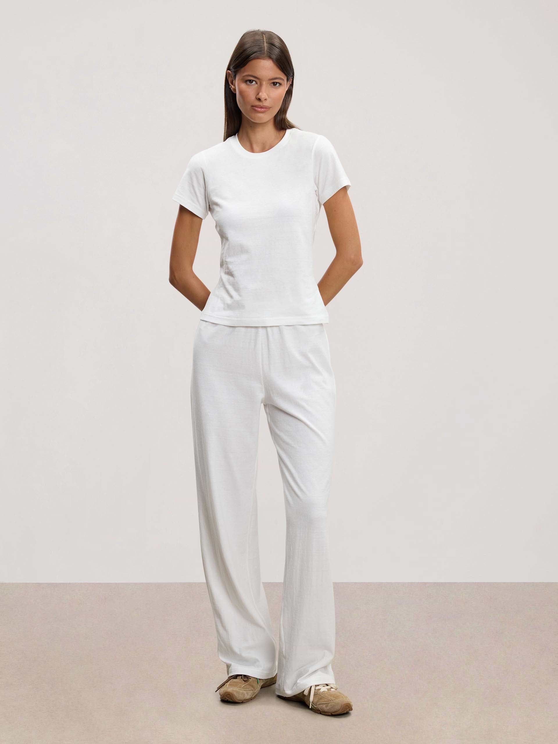 Womens Linen Blend T-Shirt in White