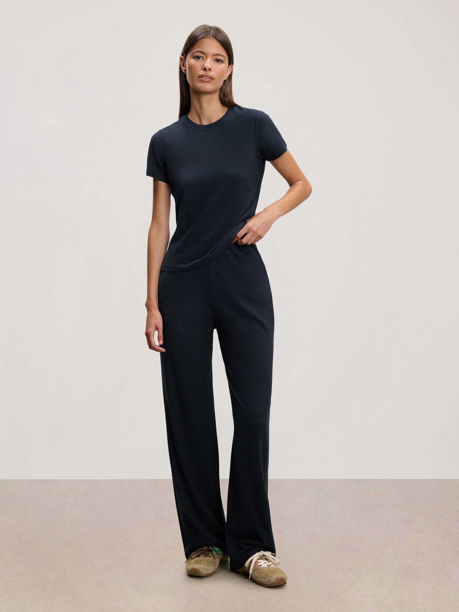 Womens Linen Blend Trouser in Navy