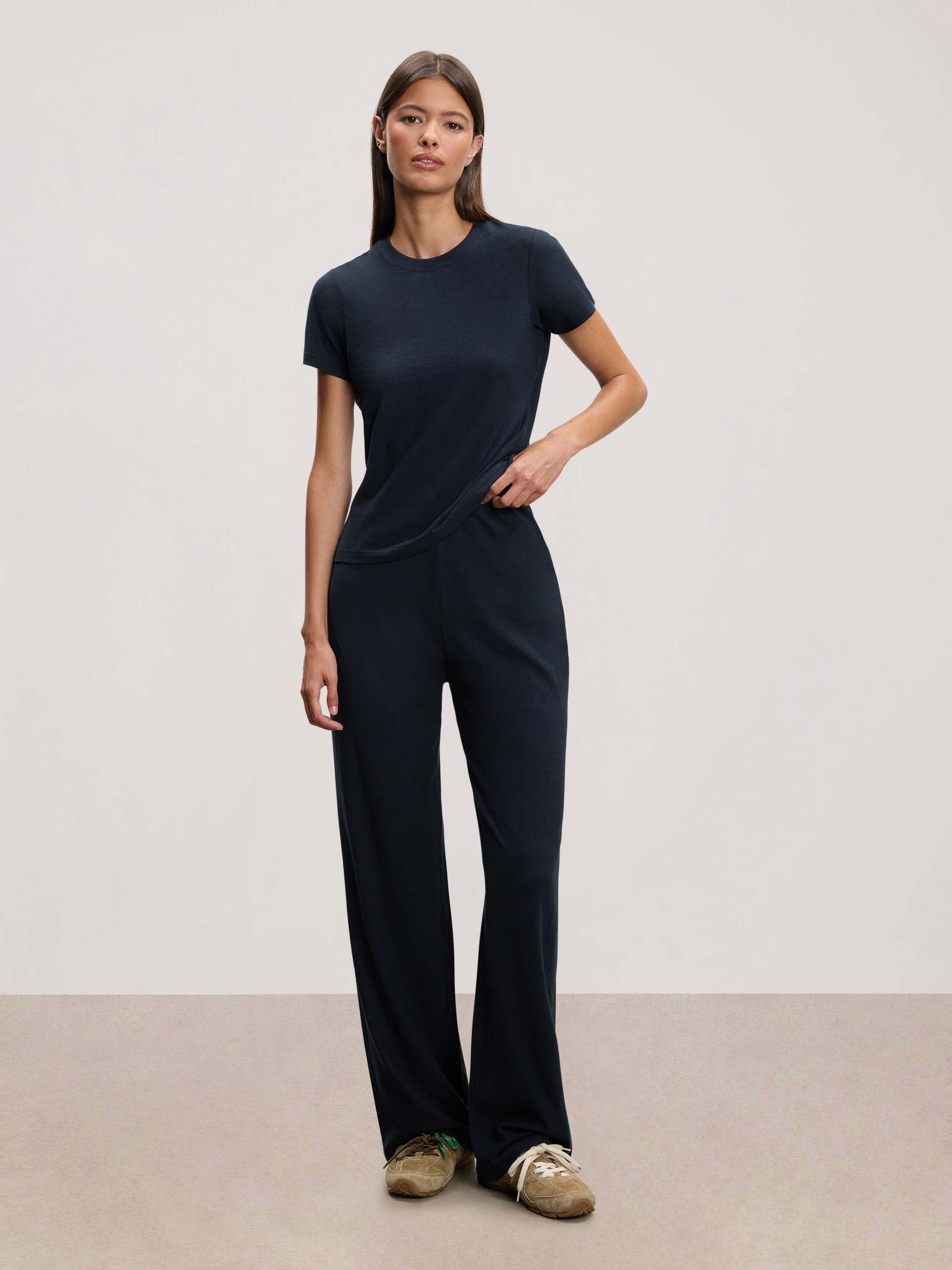Womens Linen Blend Trouser in Navy
