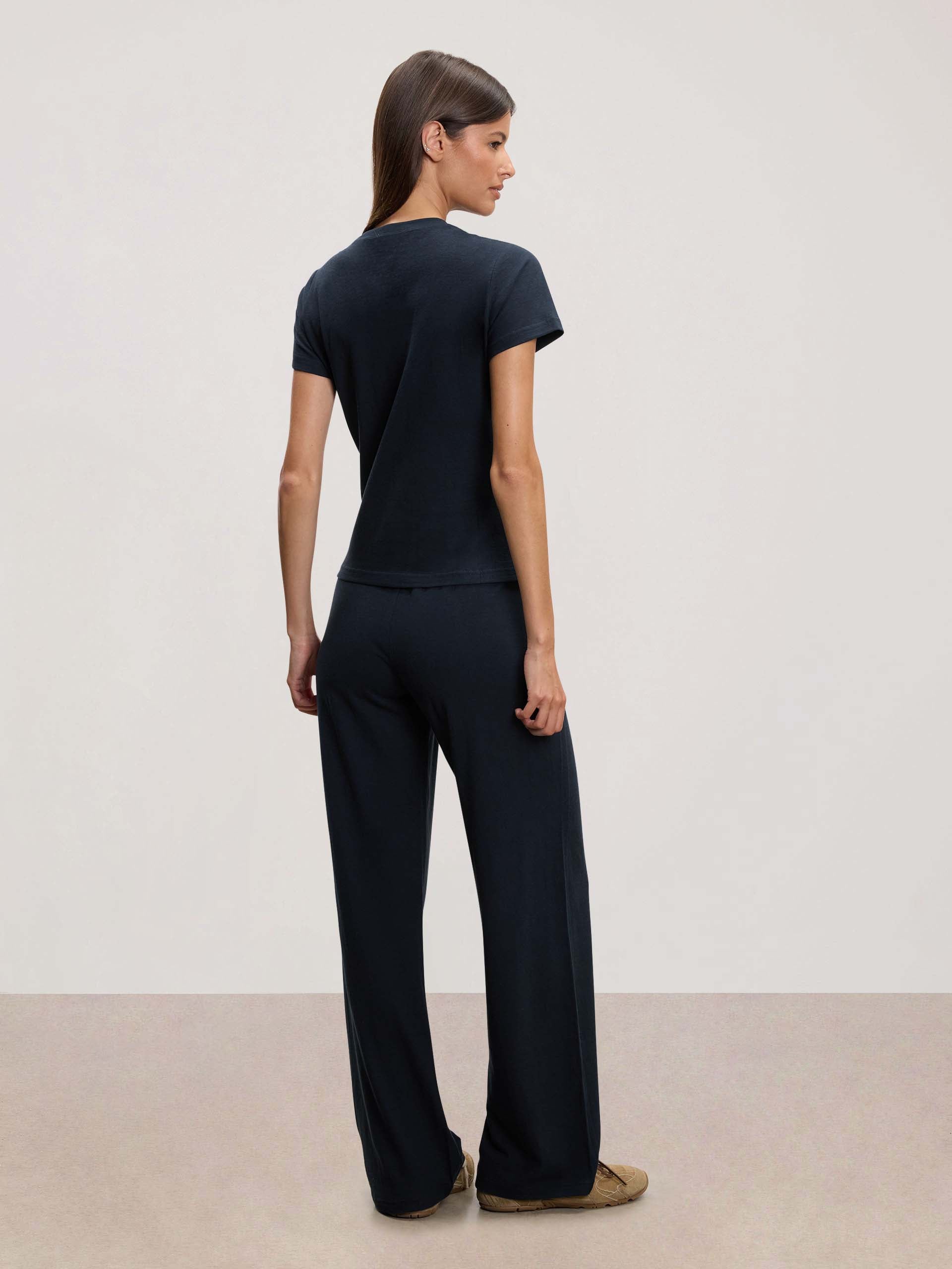 Womens Linen Blend Trouser in Navy