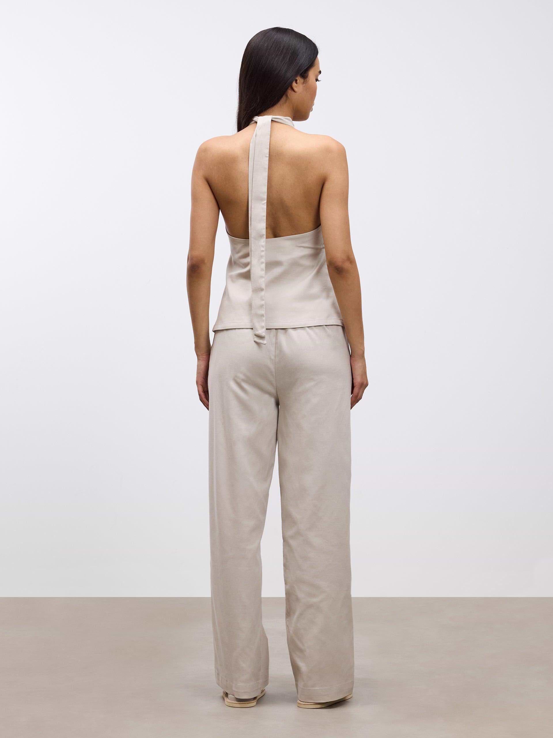 Womens Linen Halter Top in Stone