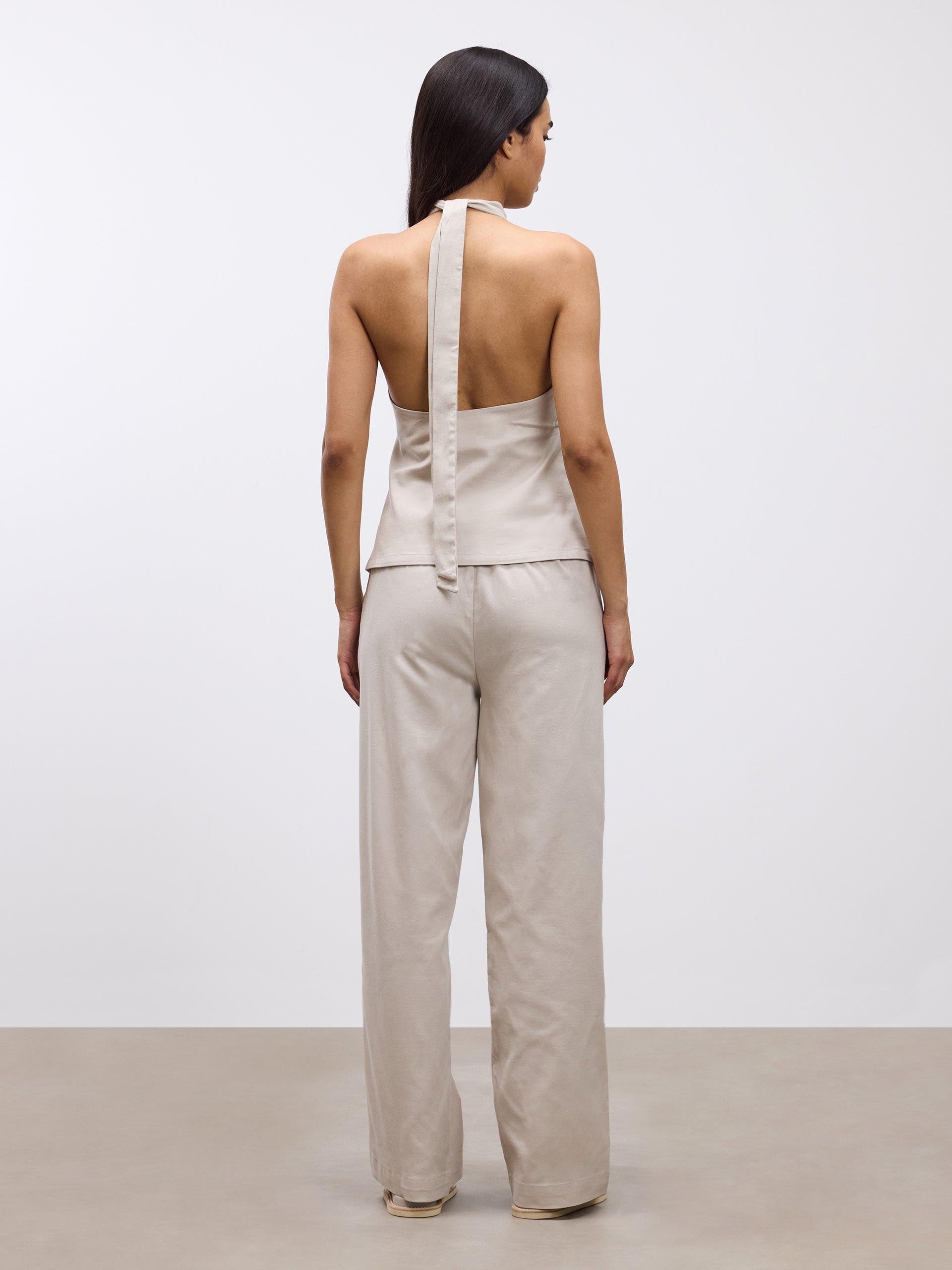 Womens Linen Halter Top in Stone