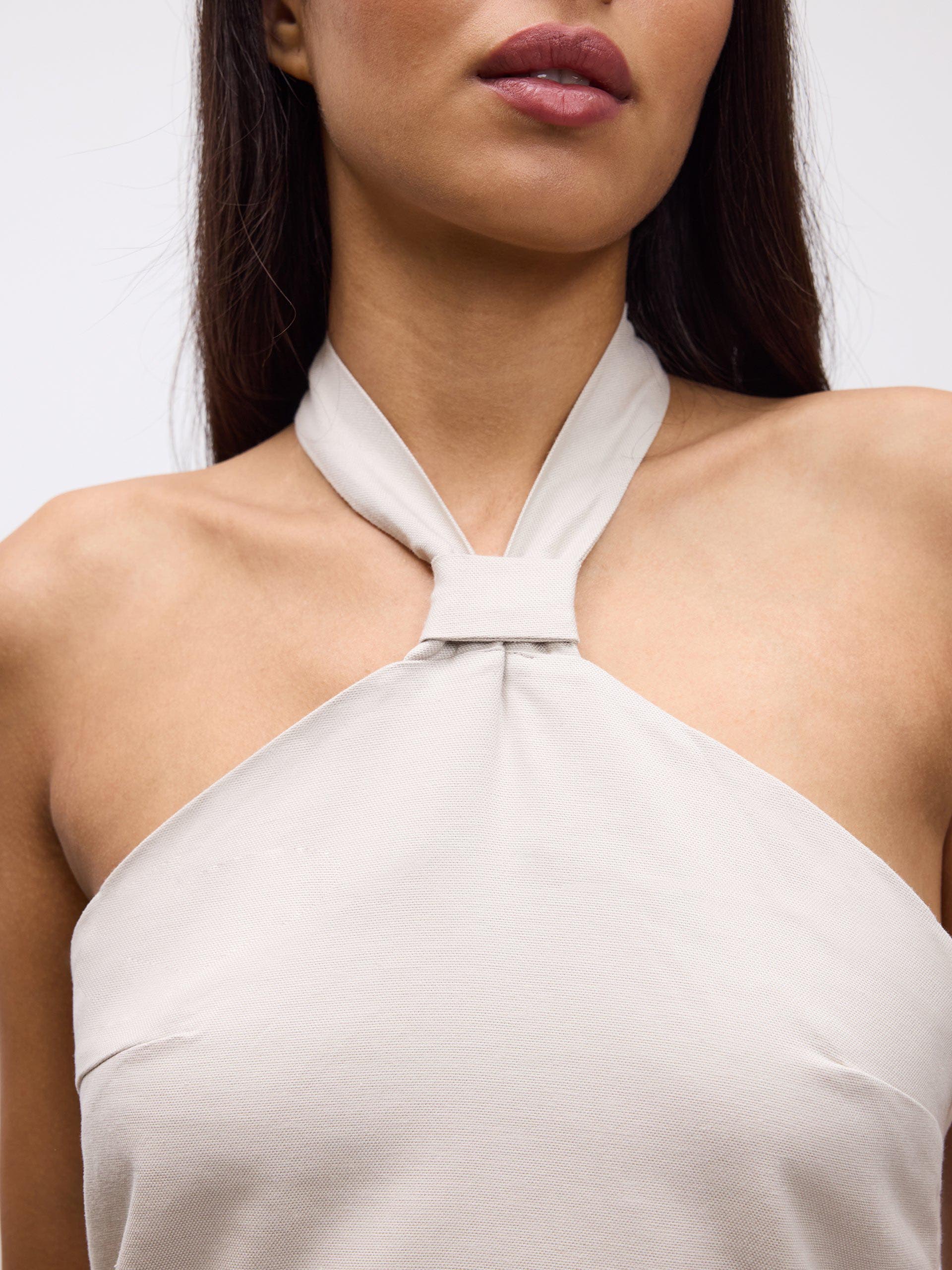 Womens Linen Halter Top in Stone