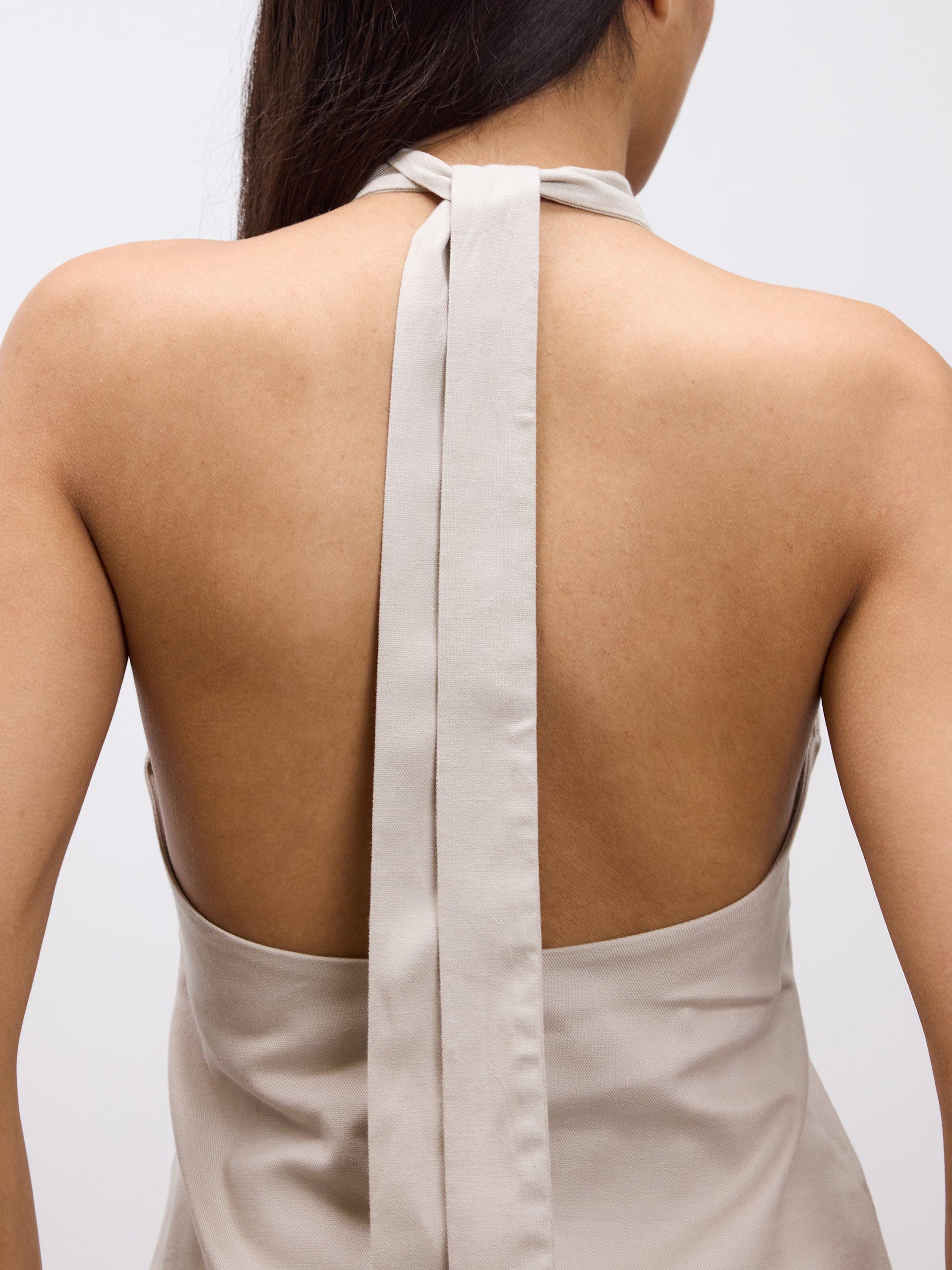 Womens Linen Halter Top in Stone