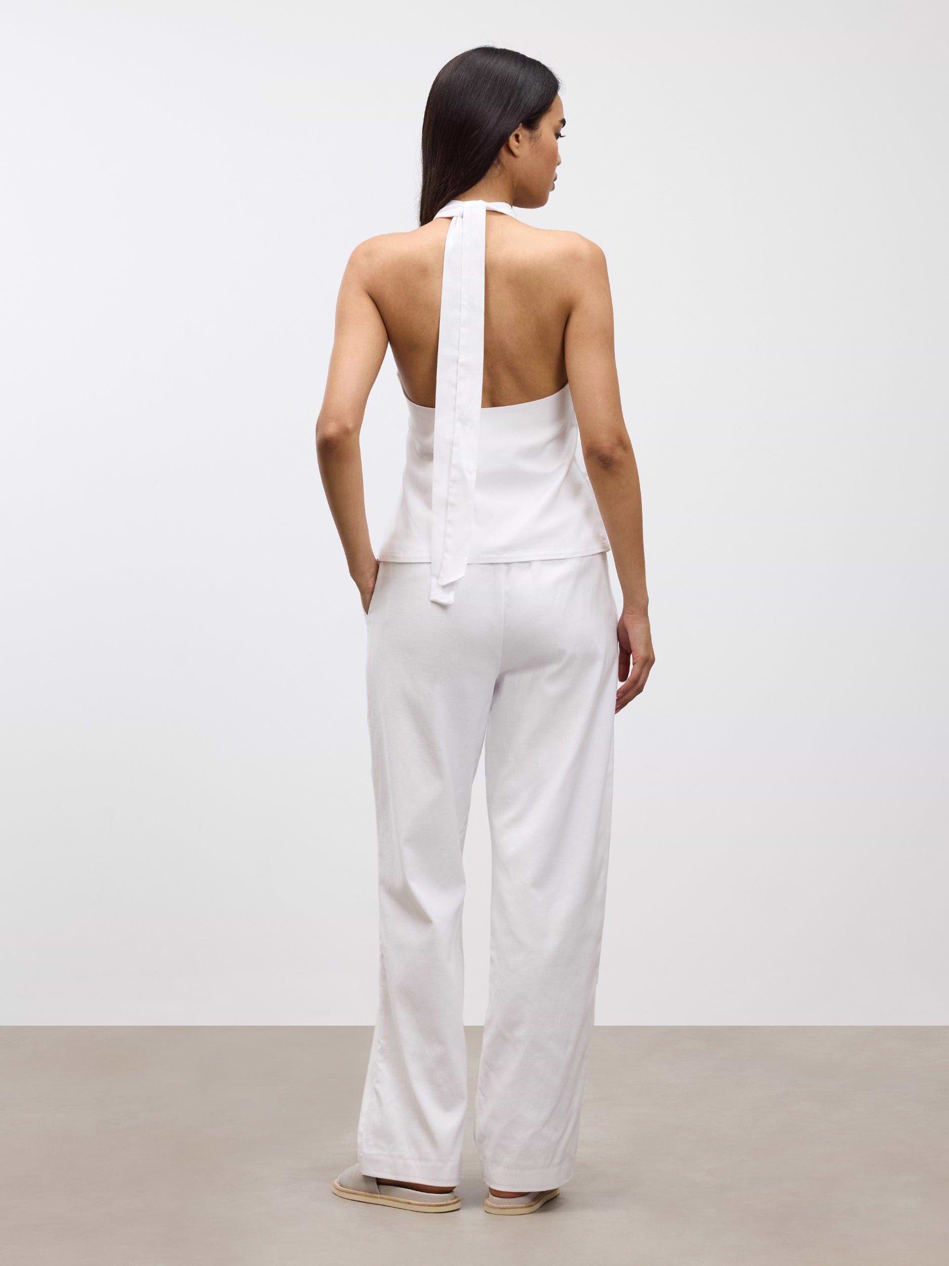 Womens Linen Halter Top in White