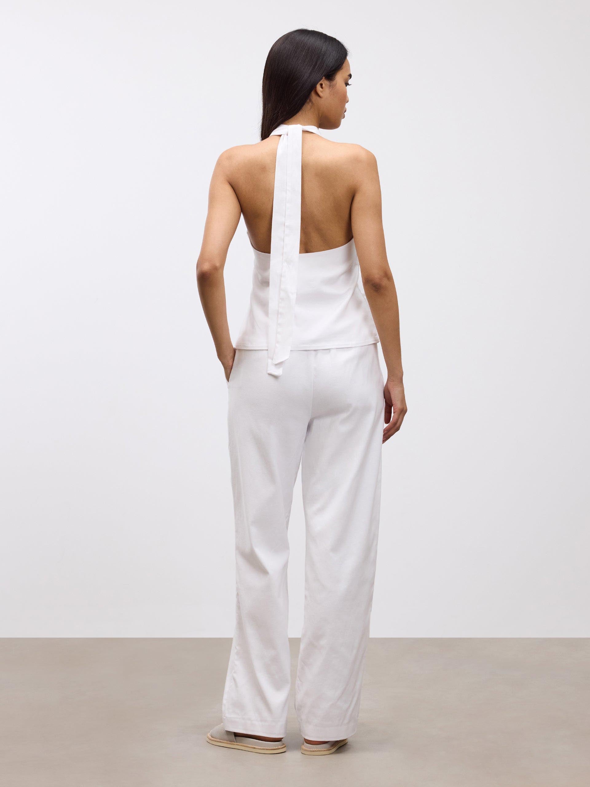 Womens Linen Halter Top in White