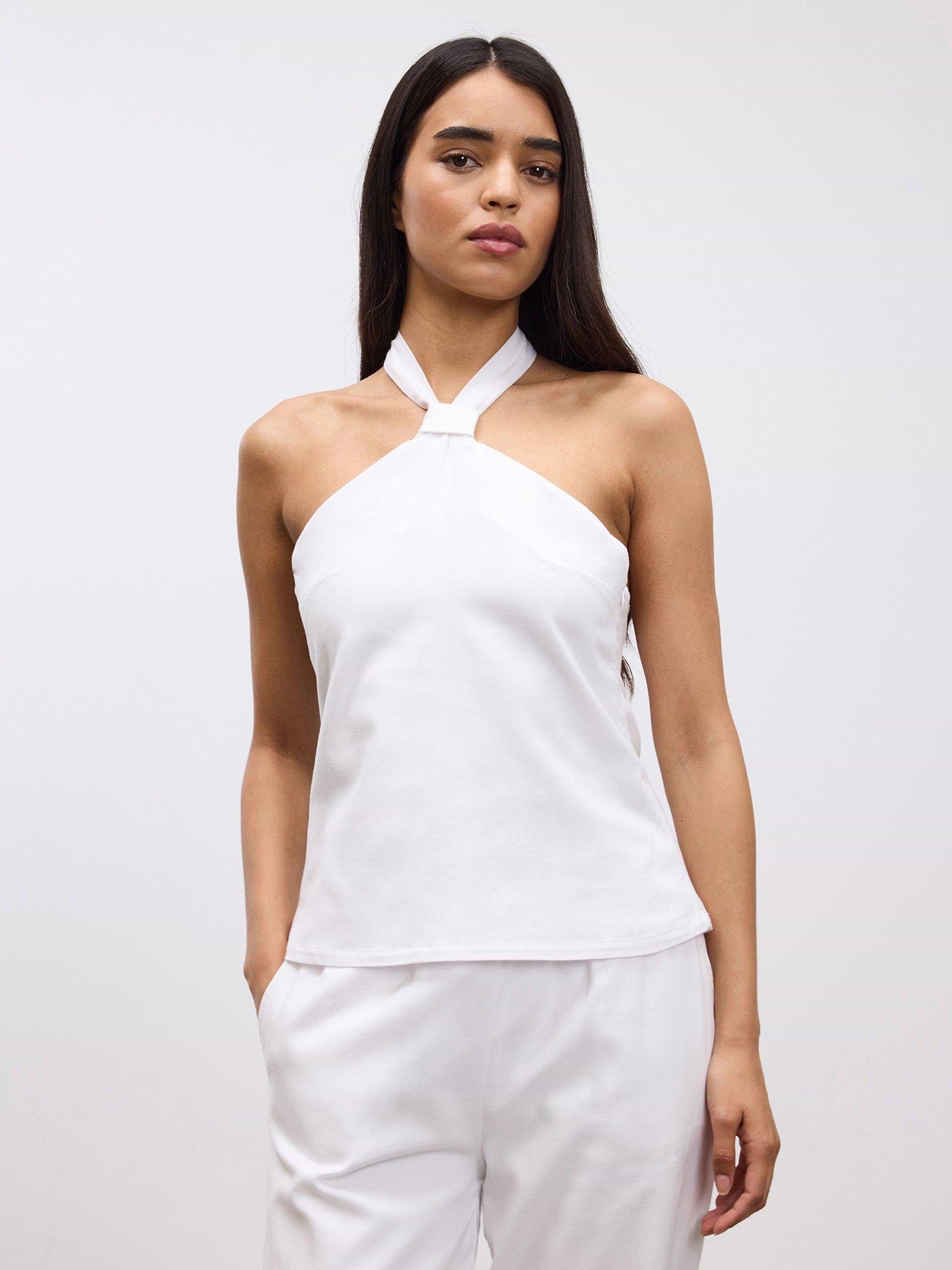 Womens Linen Halter Top in White