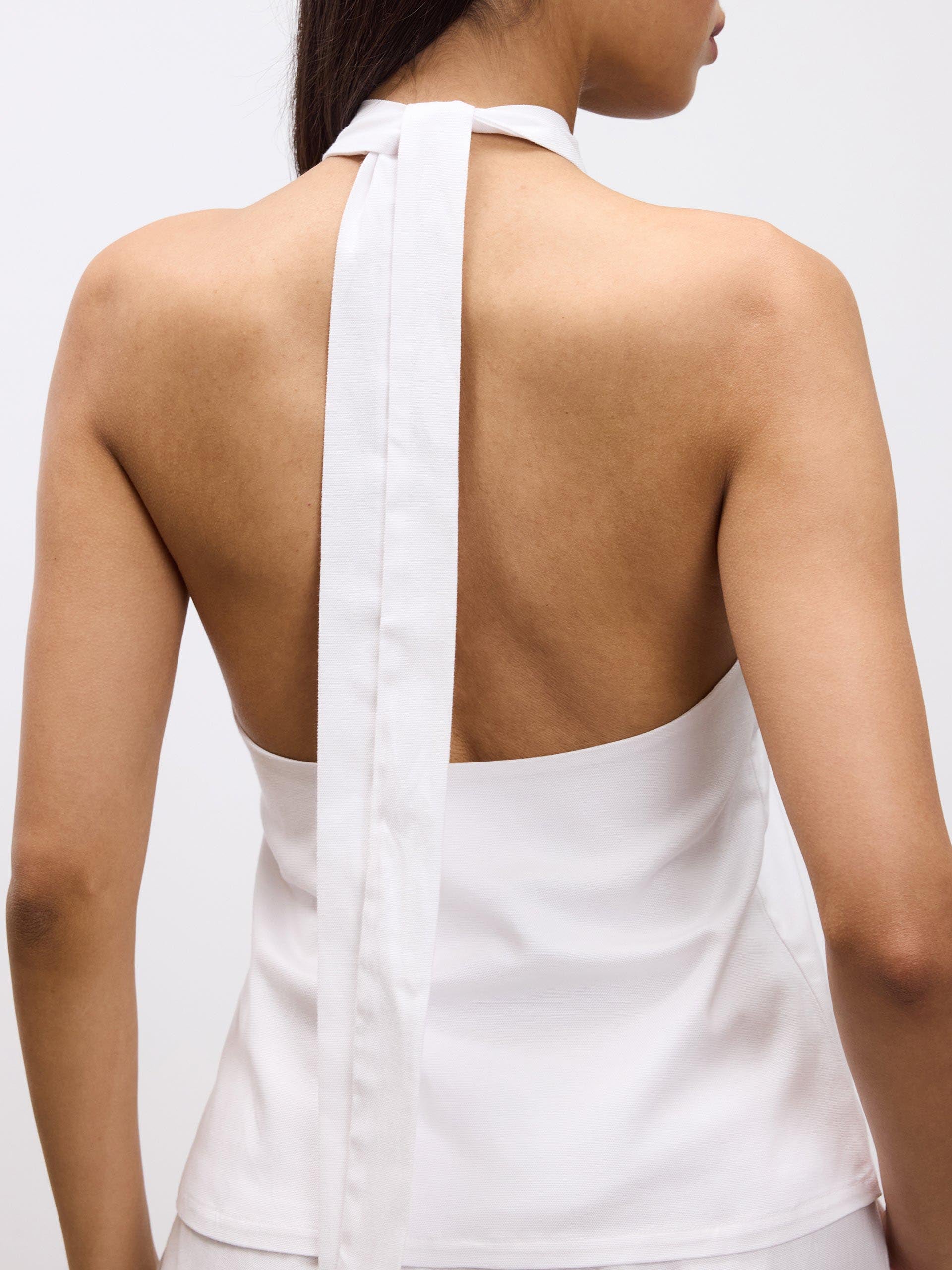 Womens Linen Halter Top in White