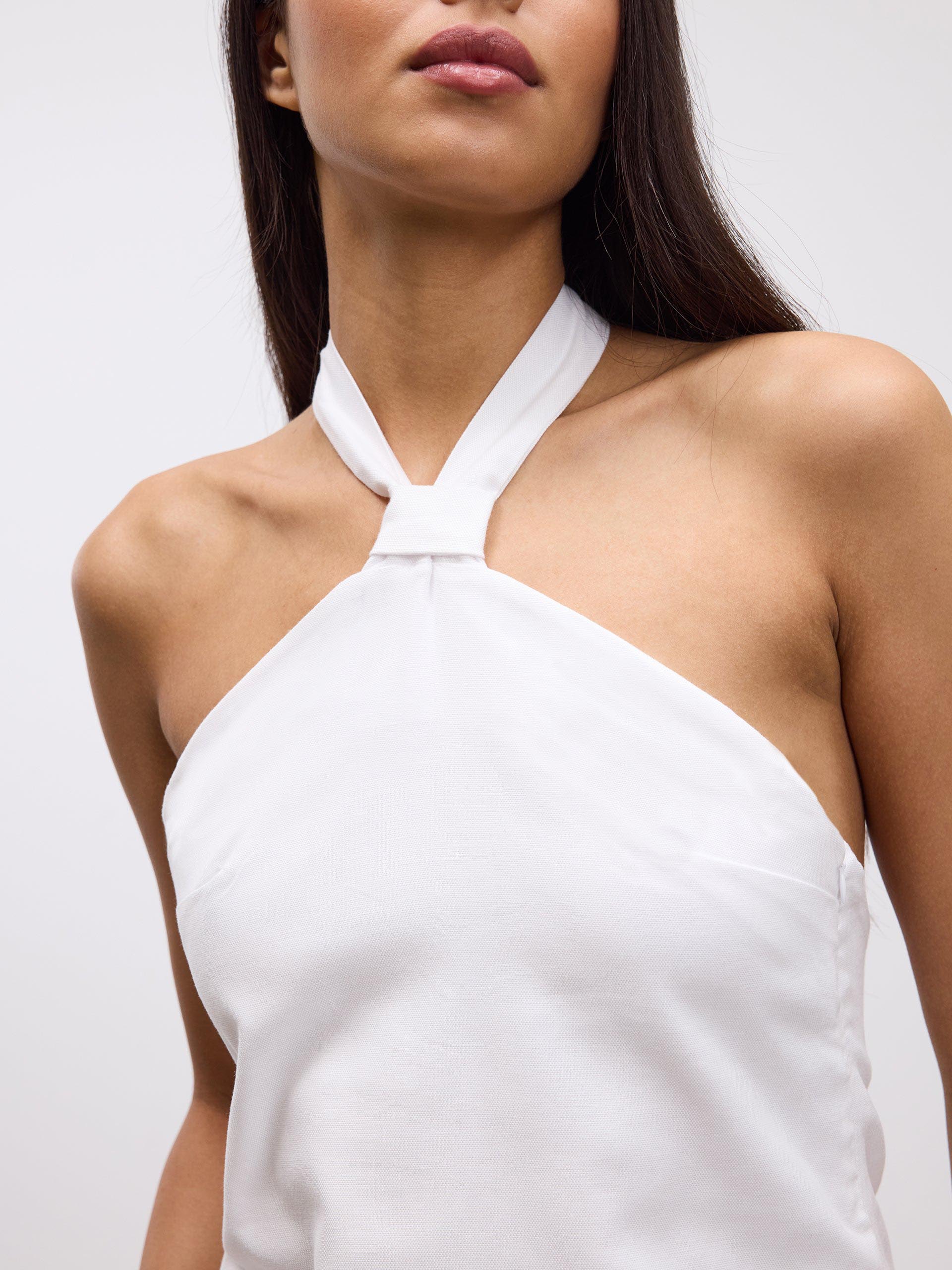 Womens Linen Halter Top in White