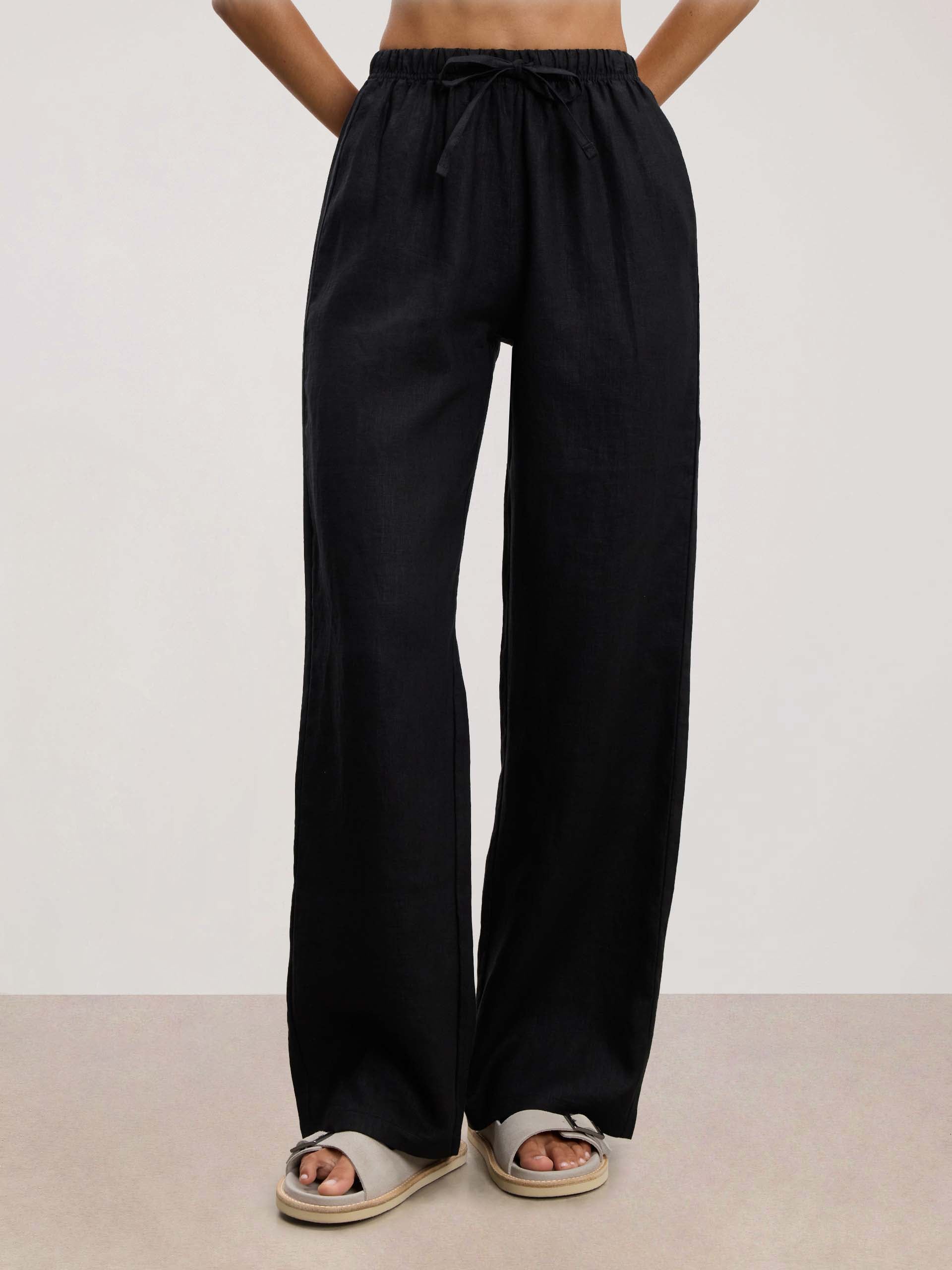 Womens Linen Trouser in Black