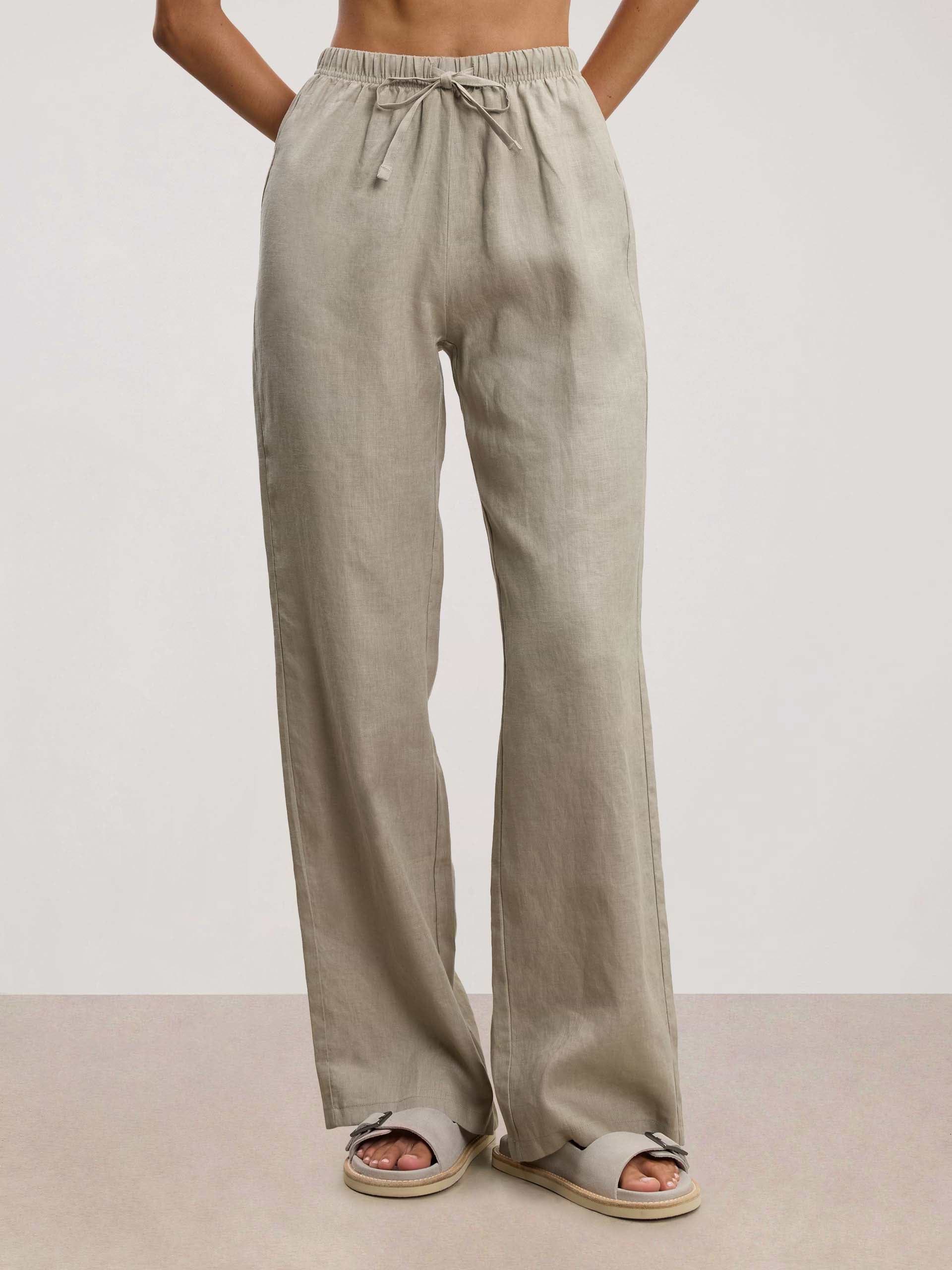 Womens Linen Trouser in Stone
