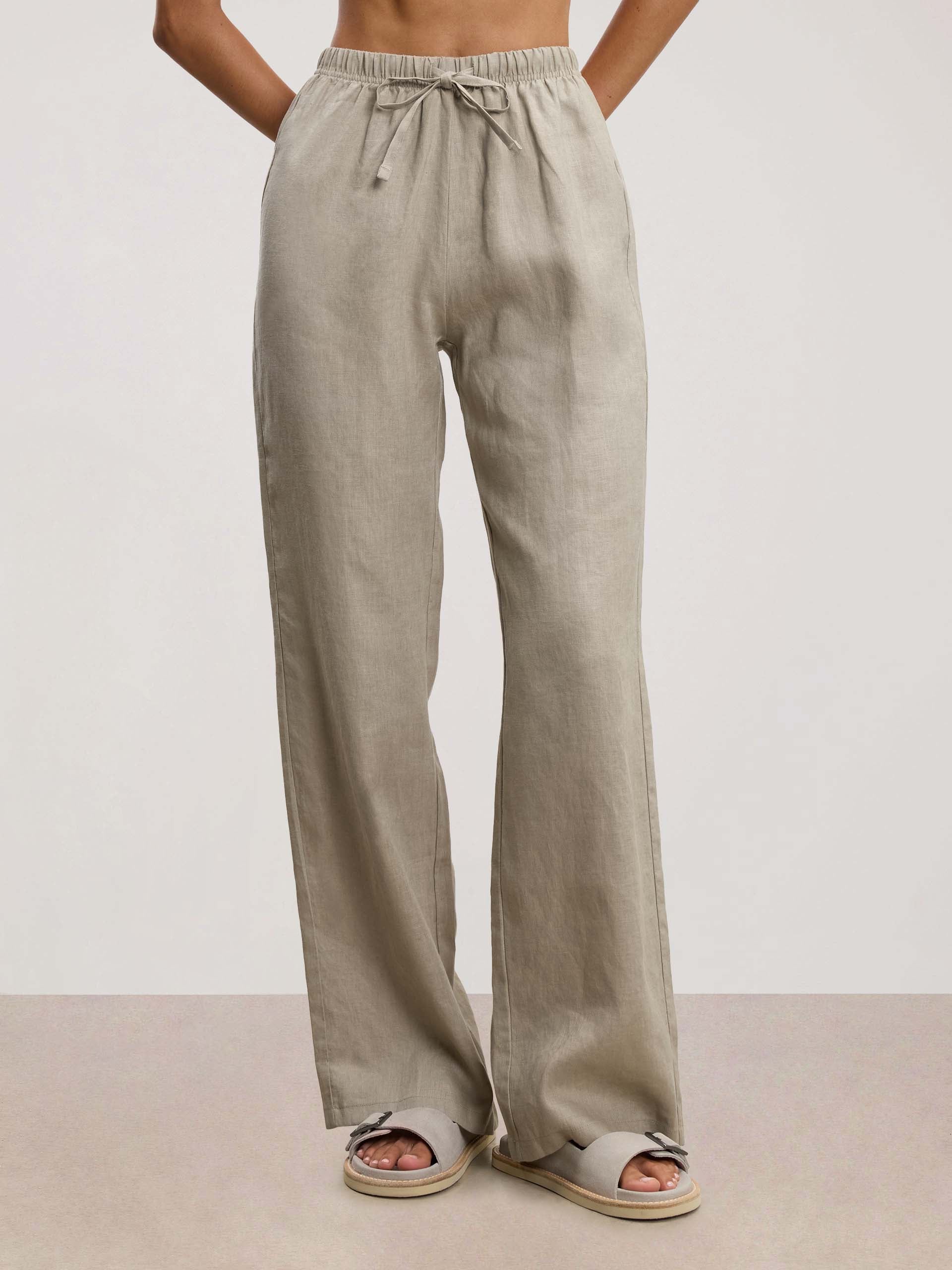 Womens Linen Trouser in Stone