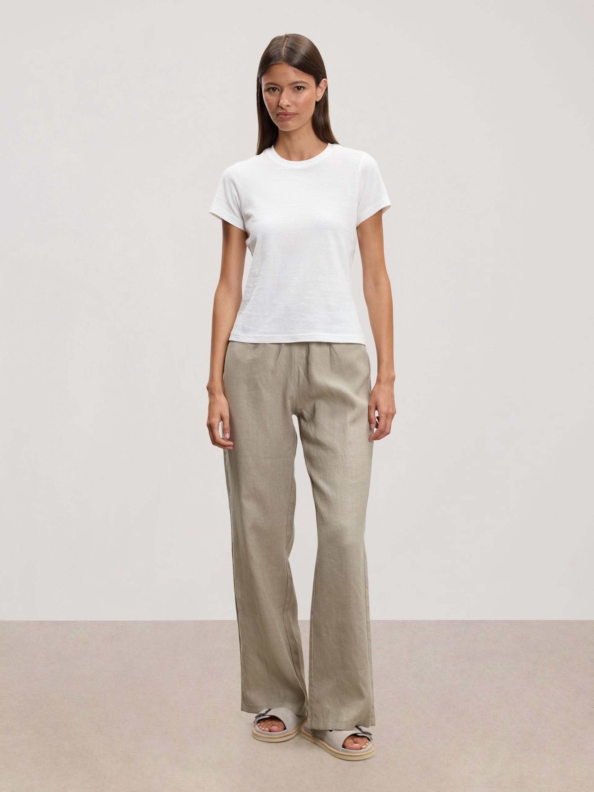Womens Linen Trouser in Stone