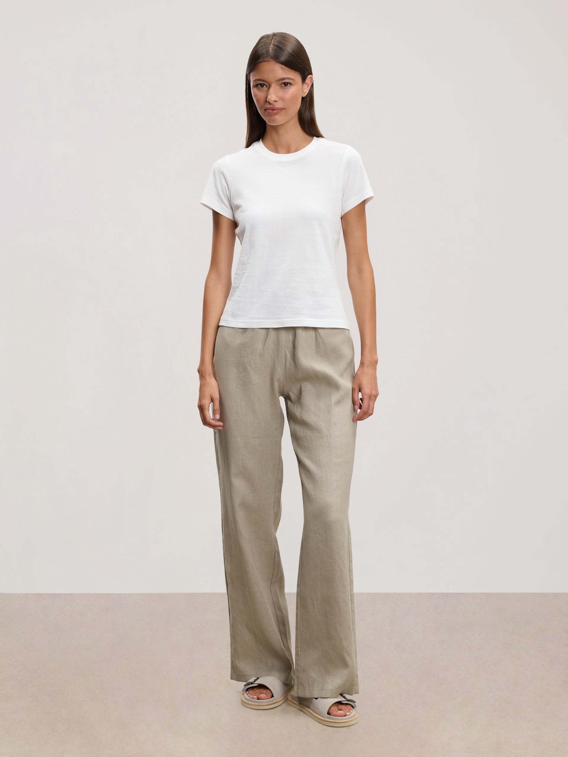 Womens Linen Trouser in Stone