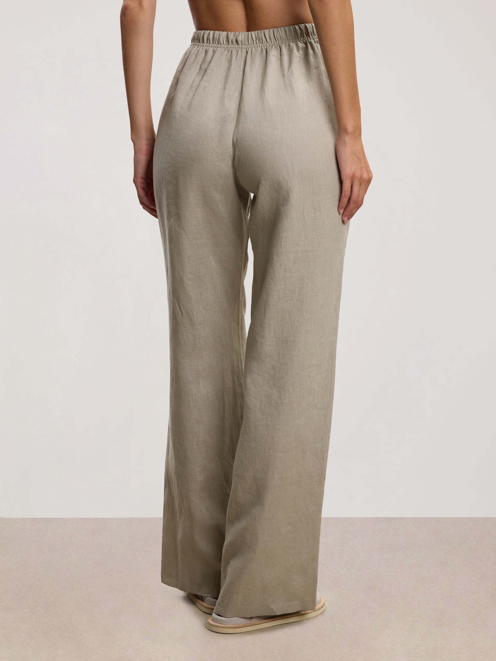 Womens Linen Trouser in Stone