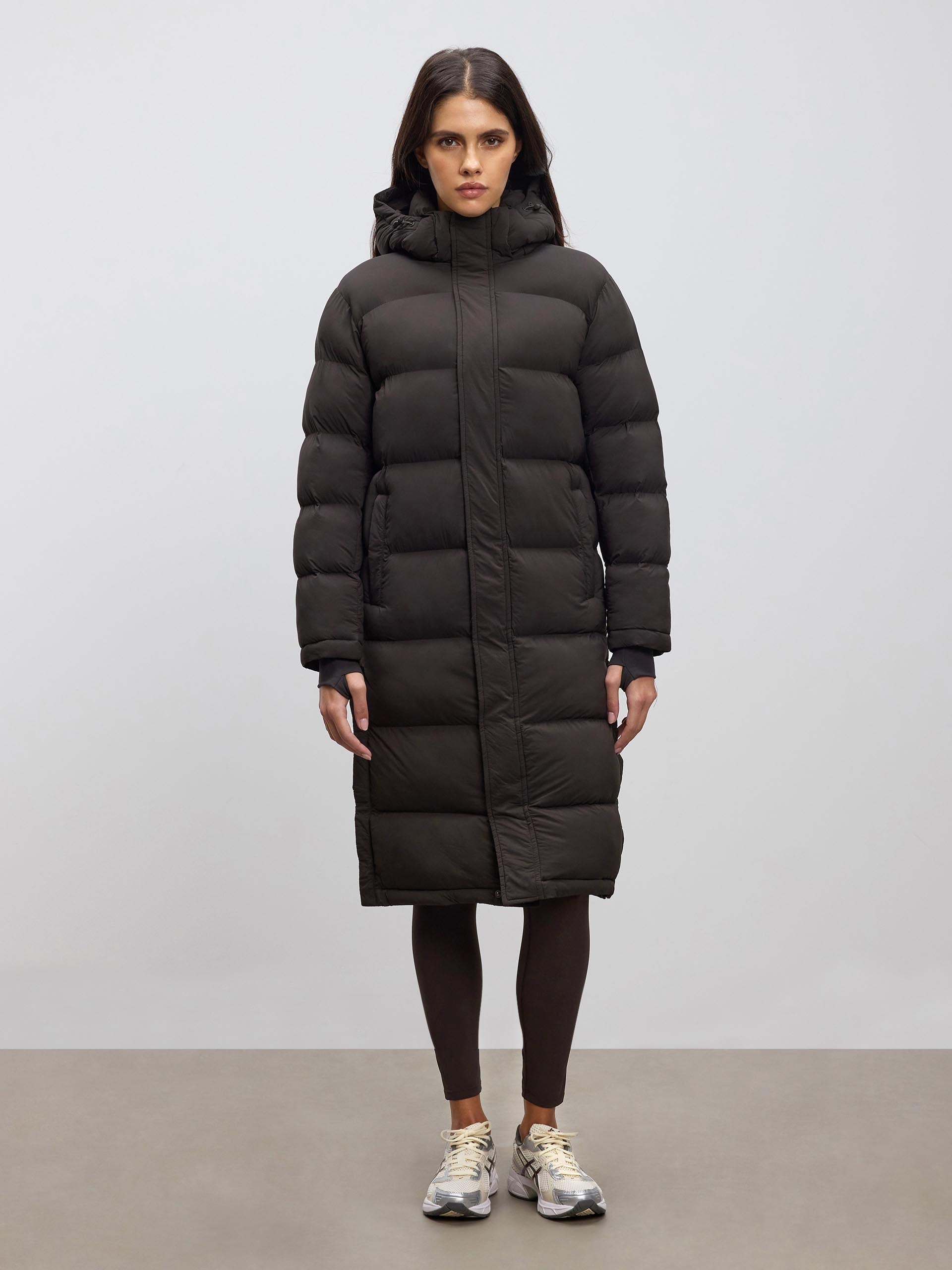 Womens Mid Length Puffer Jacket in Brown